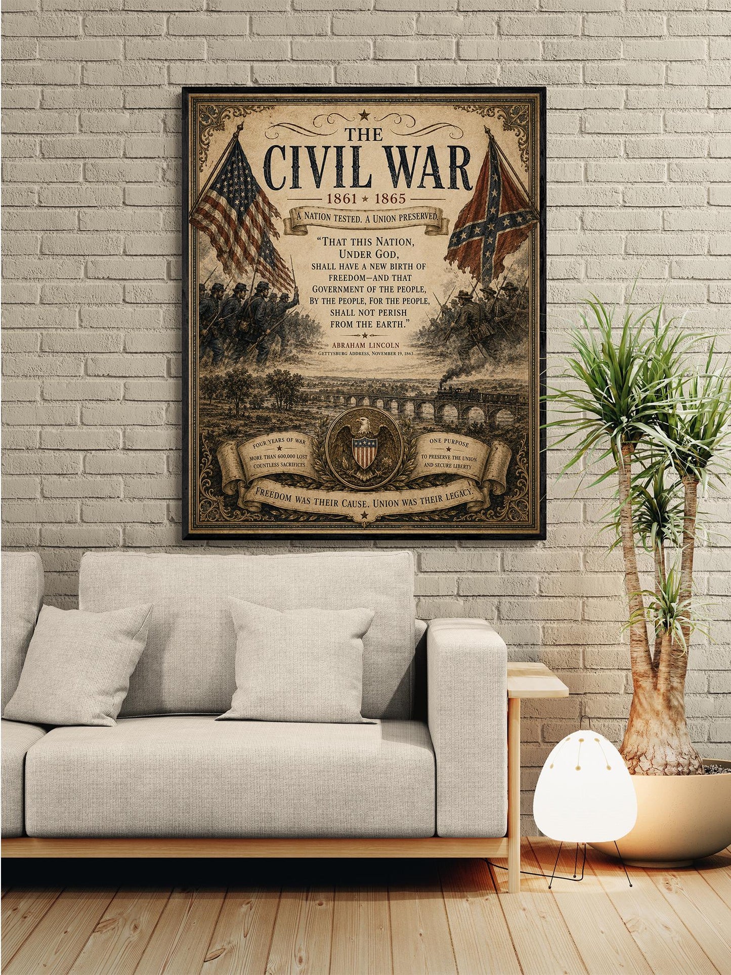 Civil War Wall Art Print | Abraham Lincoln Gettysburg Address | Vintage United States | Historical Patriotic Home Decor