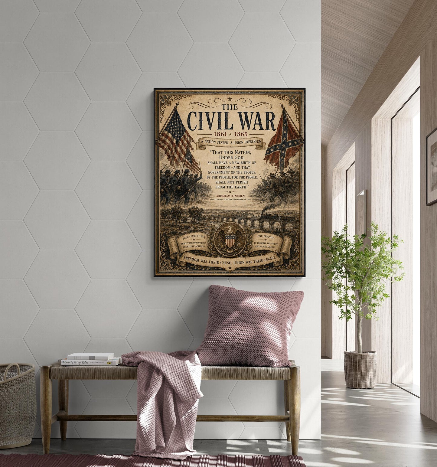 Civil War Wall Art Print | Abraham Lincoln Gettysburg Address | Vintage United States | Historical Patriotic Home Decor