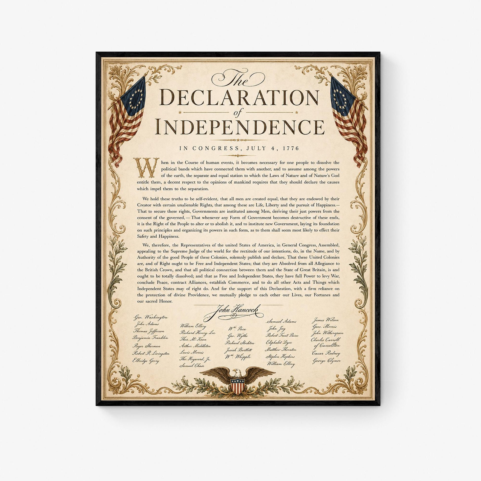 Declaration of Independence Wall Art Print | American Revolution | Historical Americana | Vintage Patriotic Home Decor