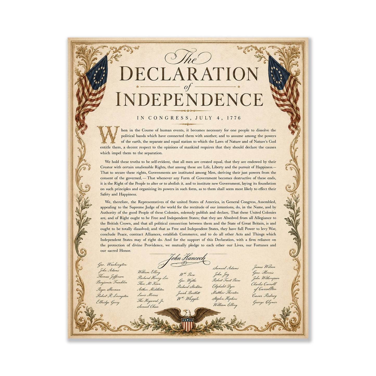 Declaration of Independence Wall Art Print | American Revolution | Historical Americana | Vintage Patriotic Home Decor