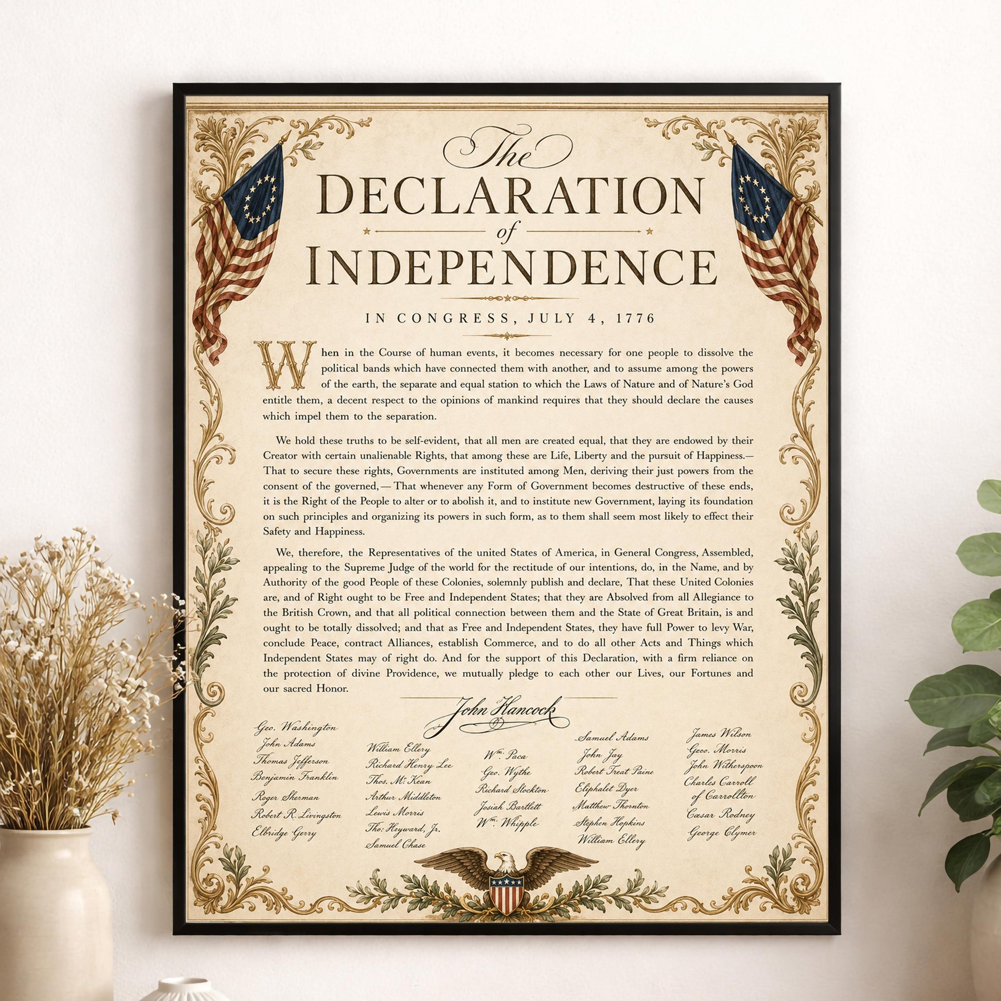 Declaration of Independence Wall Art Print | American Revolution | Historical Americana | Vintage Patriotic Home Decor