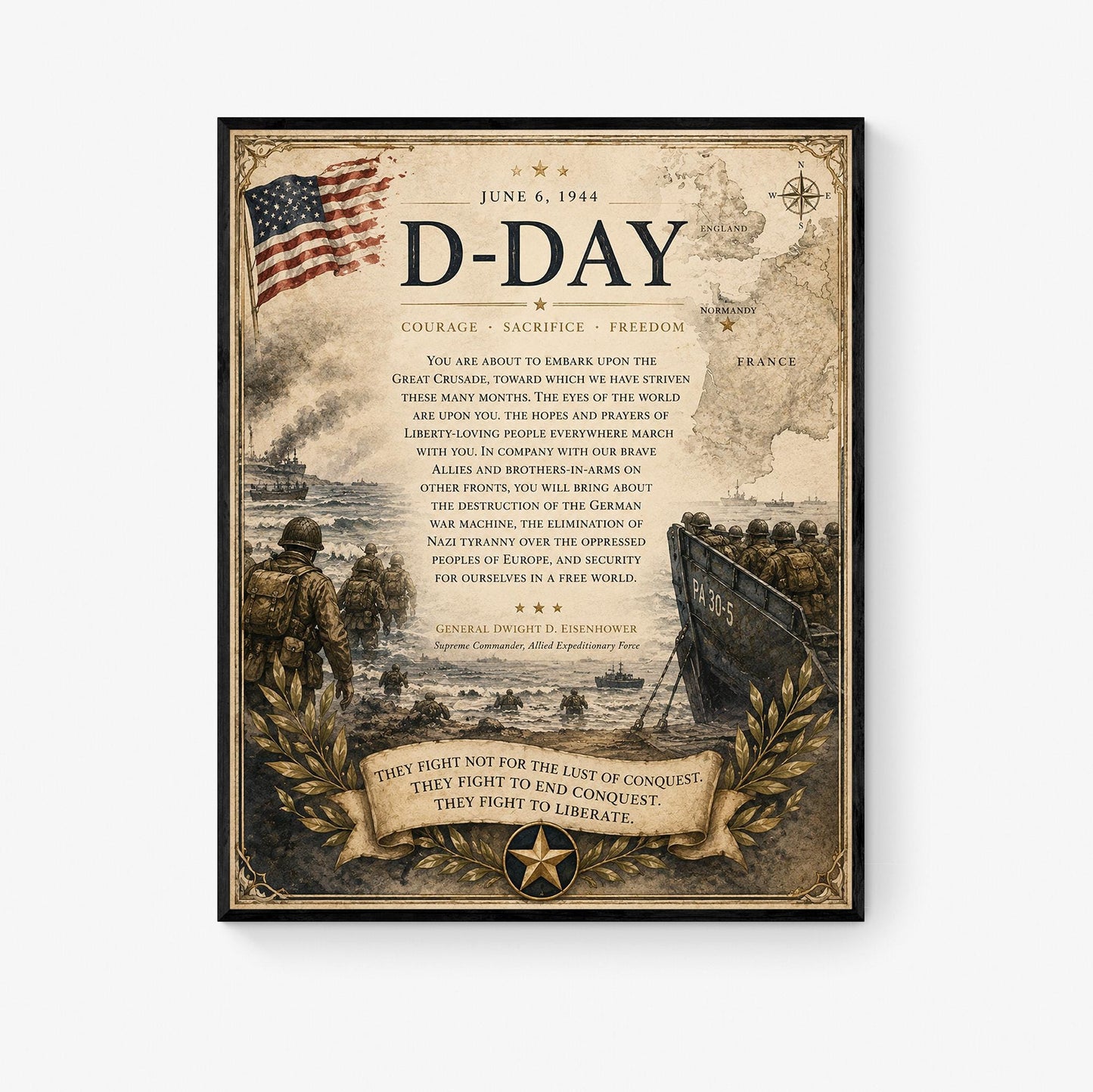 D-Day Order Of The Day Wall Art Print | Operation Overlord | Military History | Dwight Eisenhower | World War 2 | Vintage Soldier Poster