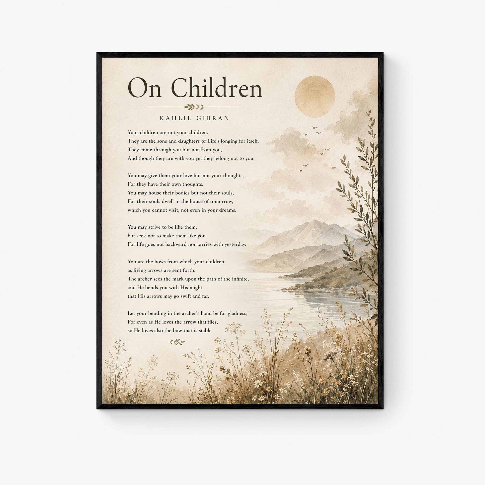 On Children Poem Quote Wall Art Print | Kahlil Gibran | Poetry | Landscape | Children's Room | Nursery | Vintage Home Decor | Literary Gift
