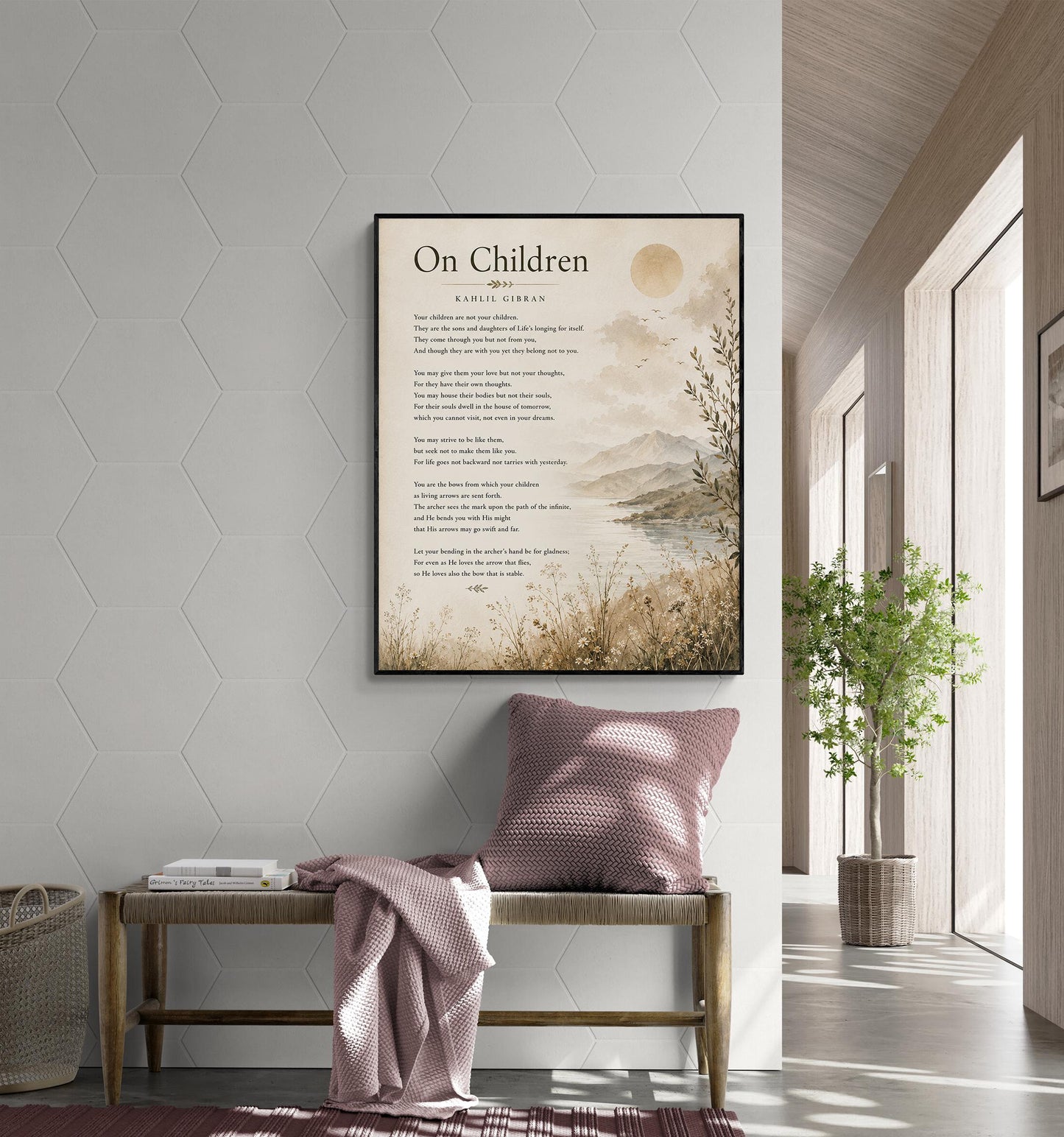 On Children Poem Quote Wall Art Print | Kahlil Gibran | Poetry | Landscape | Children's Room | Nursery | Vintage Home Decor | Literary Gift
