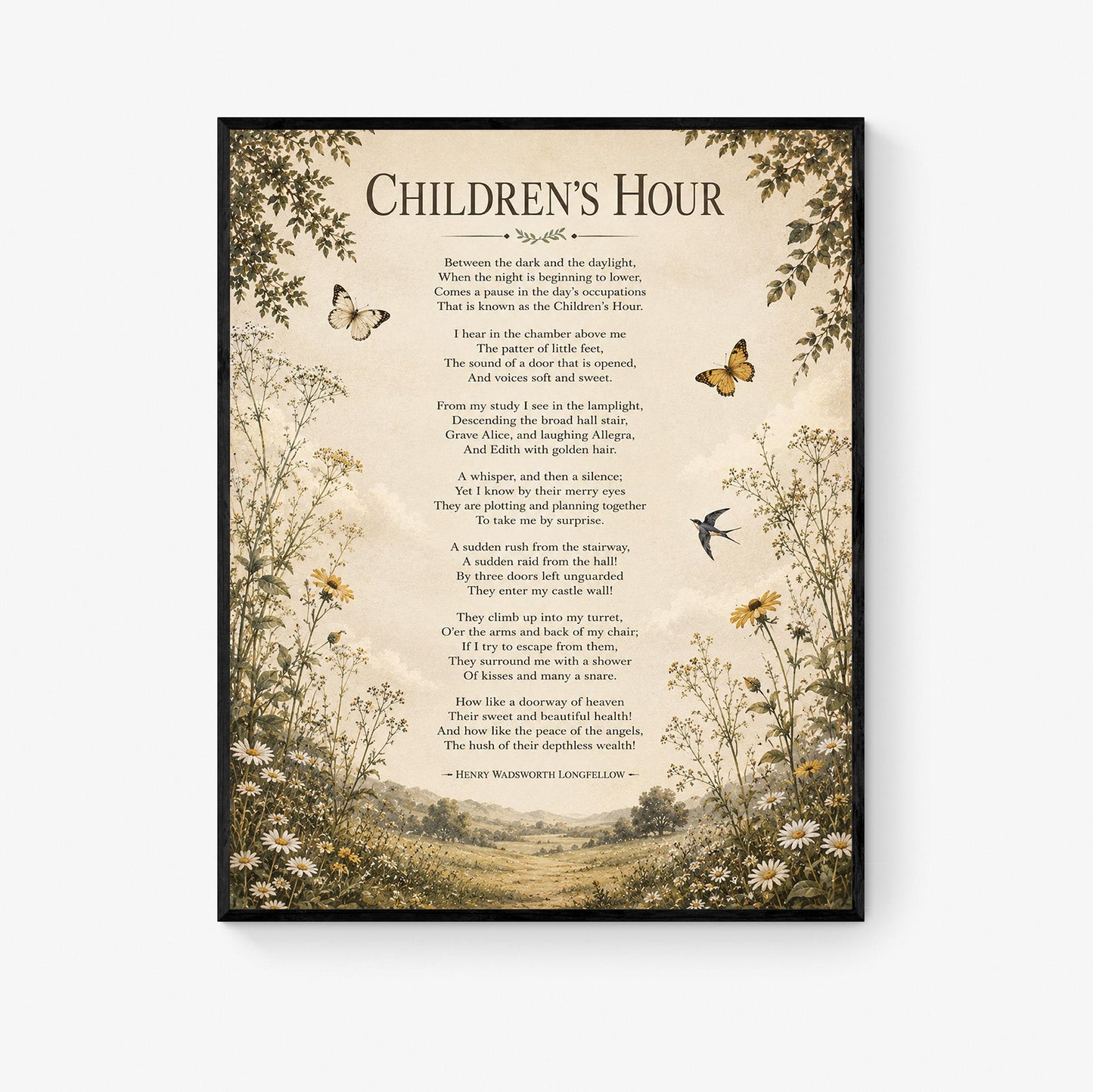 Children's Hour Poem Quote Wall Art Print | Longfellow | Poetry | Landscape | Children's Room | Nursery | Vintage Home Decor | Literary Gift