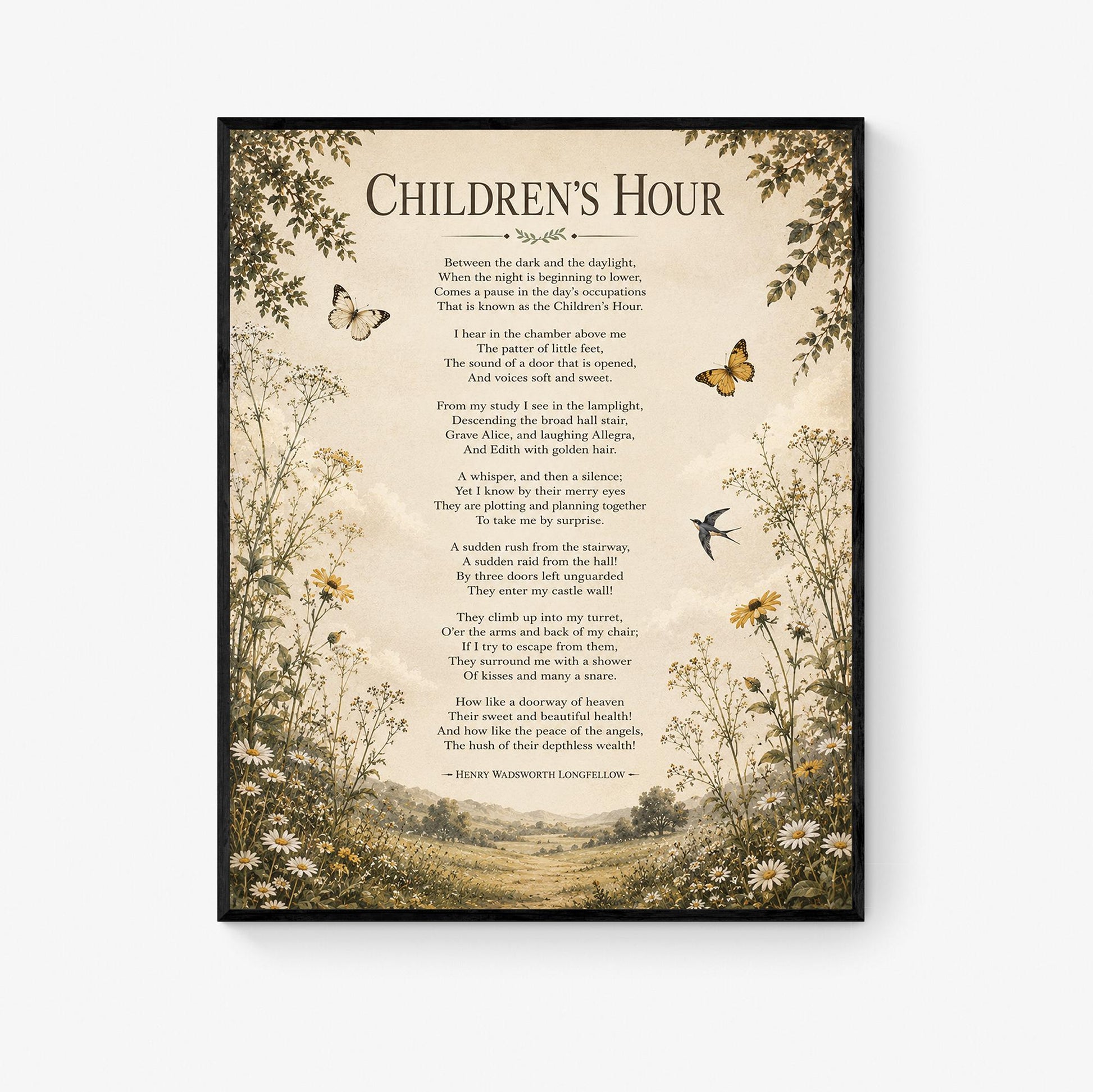 Children's Hour Poem Quote Wall Art Print | Longfellow | Poetry | Landscape | Children's Room | Nursery | Vintage Home Decor | Literary Gift