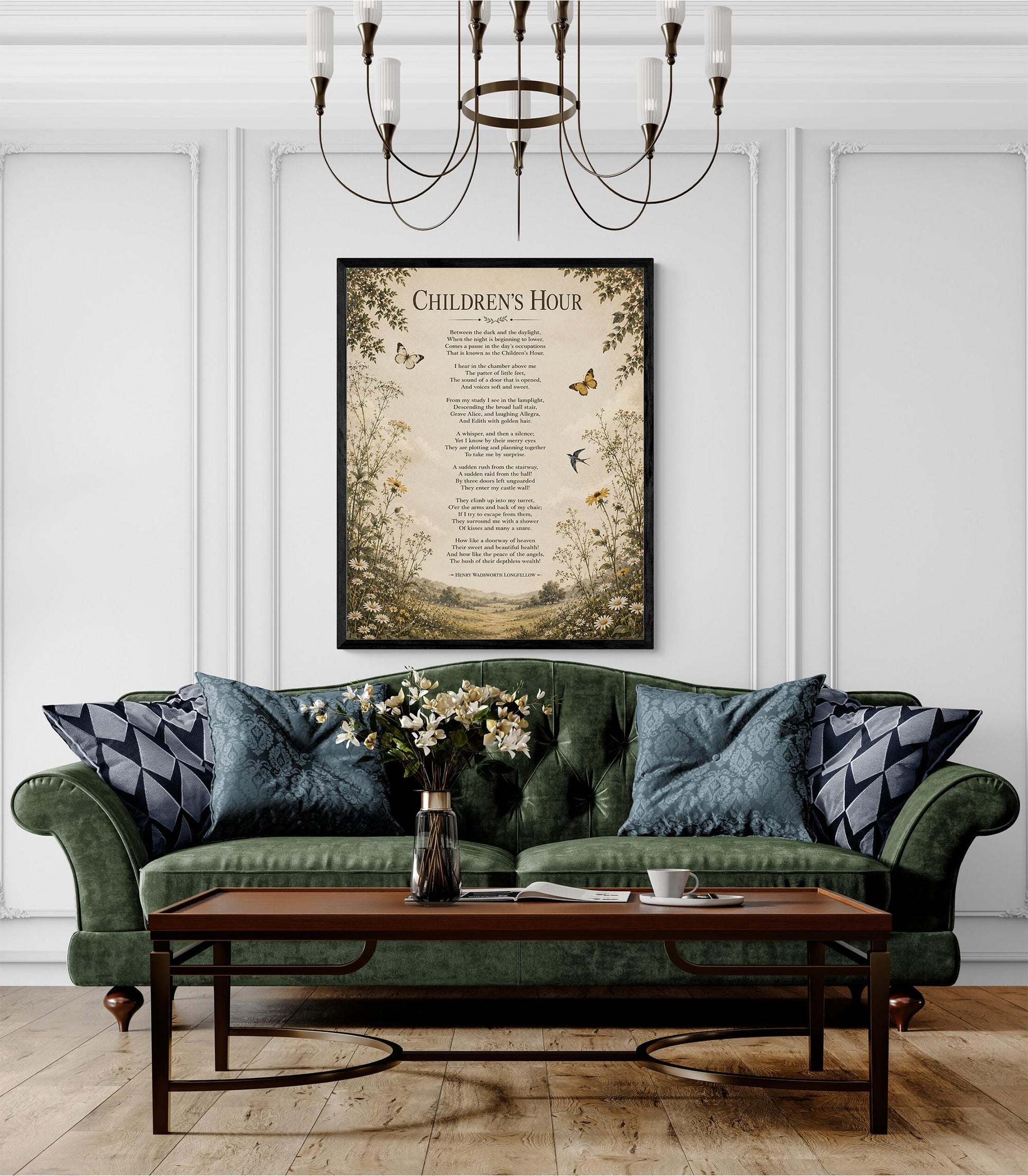Children's Hour Poem Quote Wall Art Print | Longfellow | Poetry | Landscape | Children's Room | Nursery | Vintage Home Decor | Literary Gift
