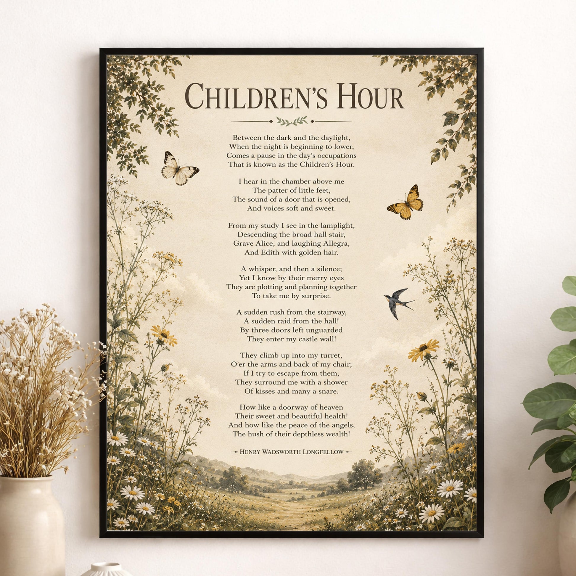 Children's Hour Poem Quote Wall Art Print | Longfellow | Poetry | Landscape | Children's Room | Nursery | Vintage Home Decor | Literary Gift