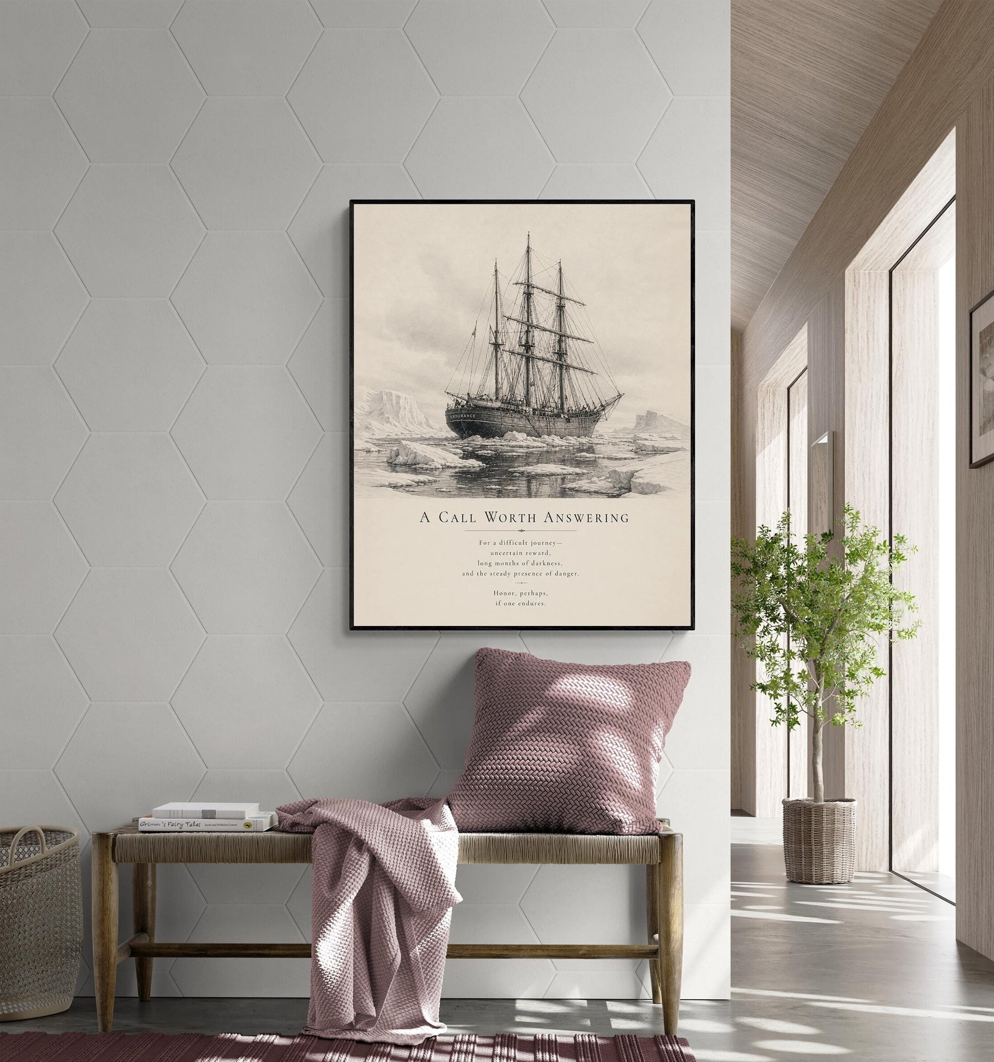 Shackleton Endurance Ship Wall Art Print, A Call Worth Answering Quote, Antarctic Expedition Wall Art, Literary Nautical Decor