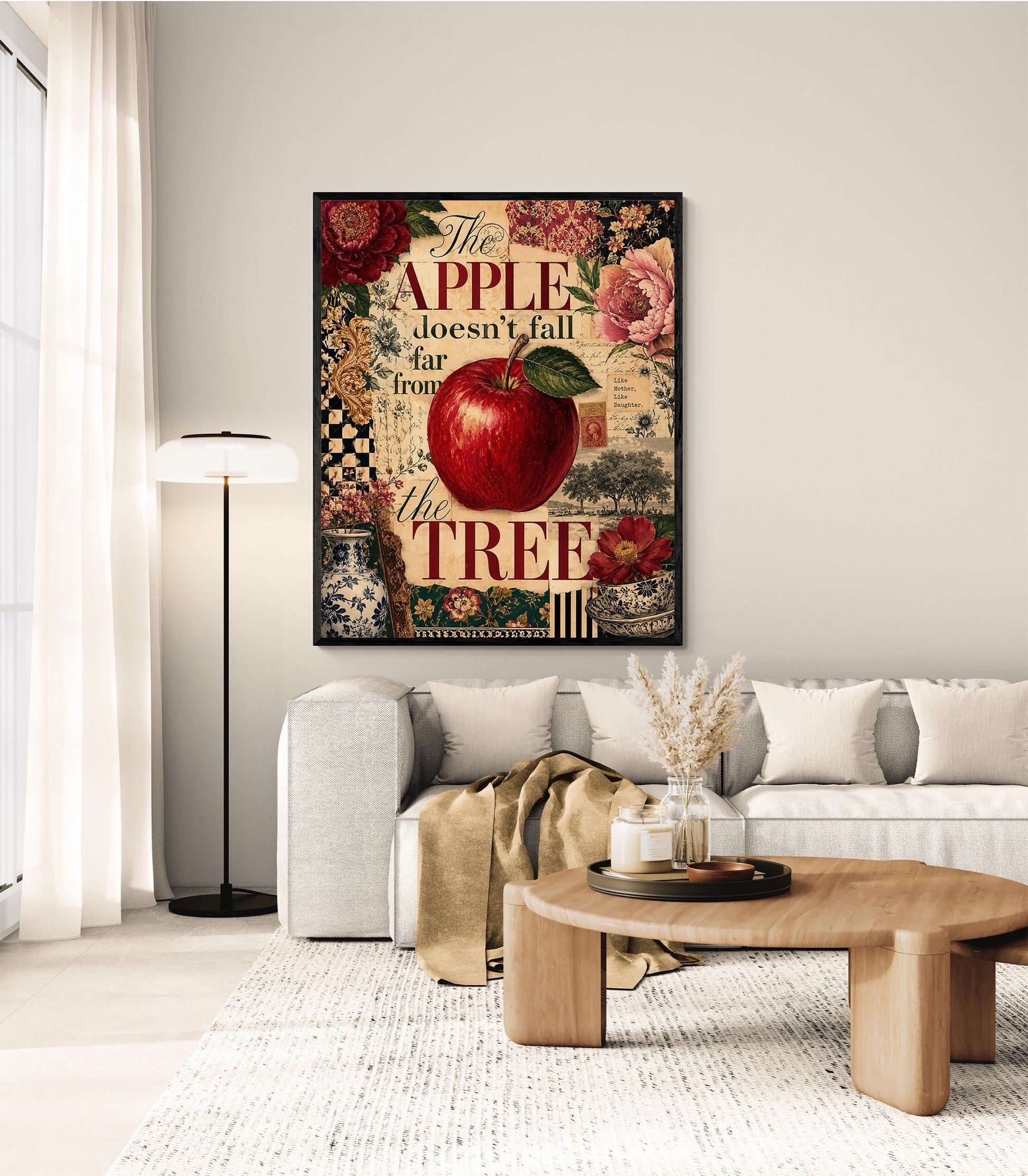 The Apple Doesn’t Fall Far From the Tree Wall Art Print, Mother Daughter, Maximalist Botanical Home Decor, Vintage Style Family Gift