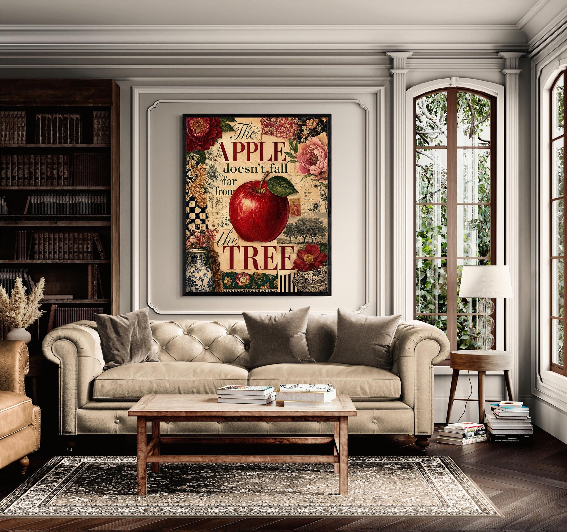 The Apple Doesn’t Fall Far From the Tree Wall Art Print, Mother Daughter, Maximalist Botanical Home Decor, Vintage Style Family Gift