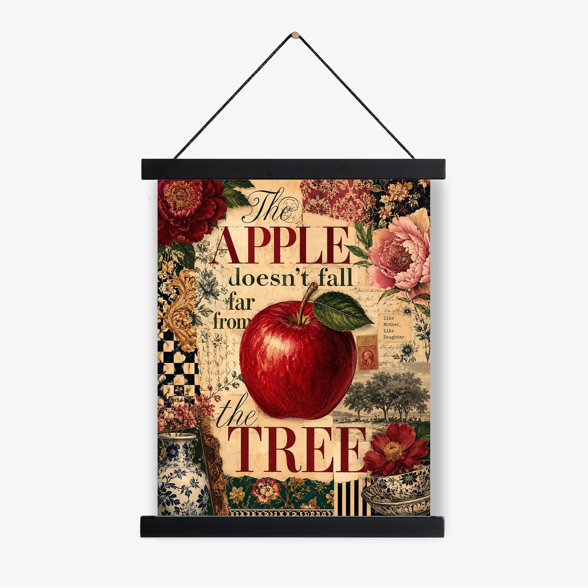 The Apple Doesn’t Fall Far From the Tree Wall Art Print, Mother Daughter, Maximalist Botanical Home Decor, Vintage Style Family Gift