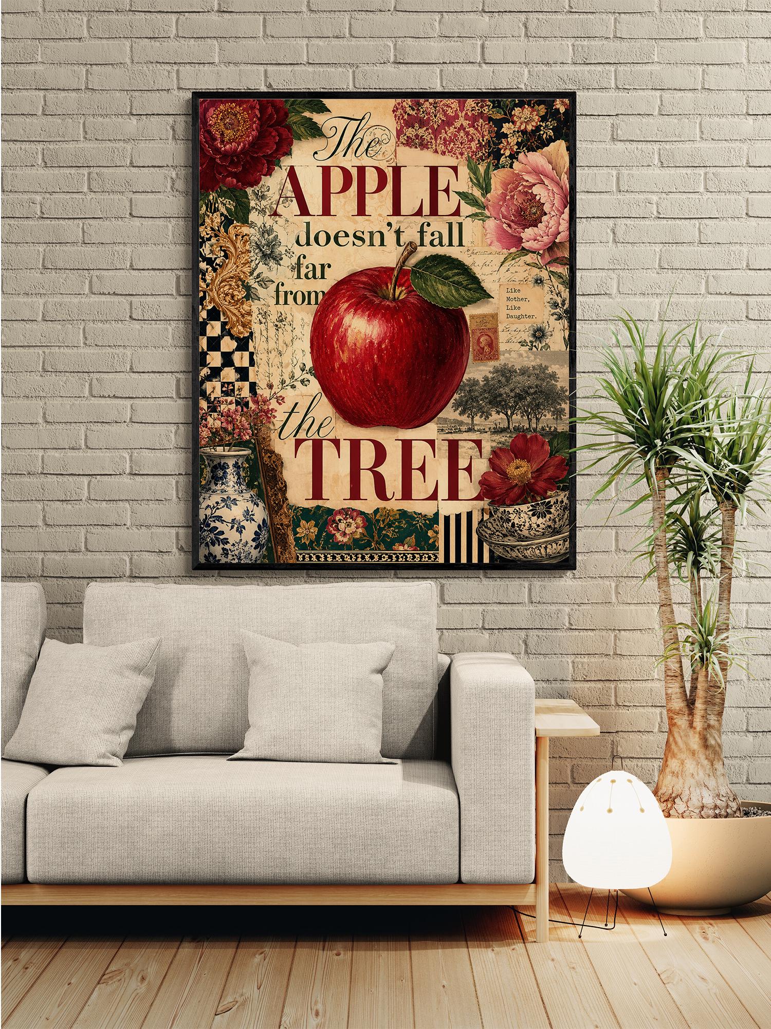 The Apple Doesn’t Fall Far From the Tree Wall Art Print, Mother Daughter, Maximalist Botanical Home Decor, Vintage Style Family Digital