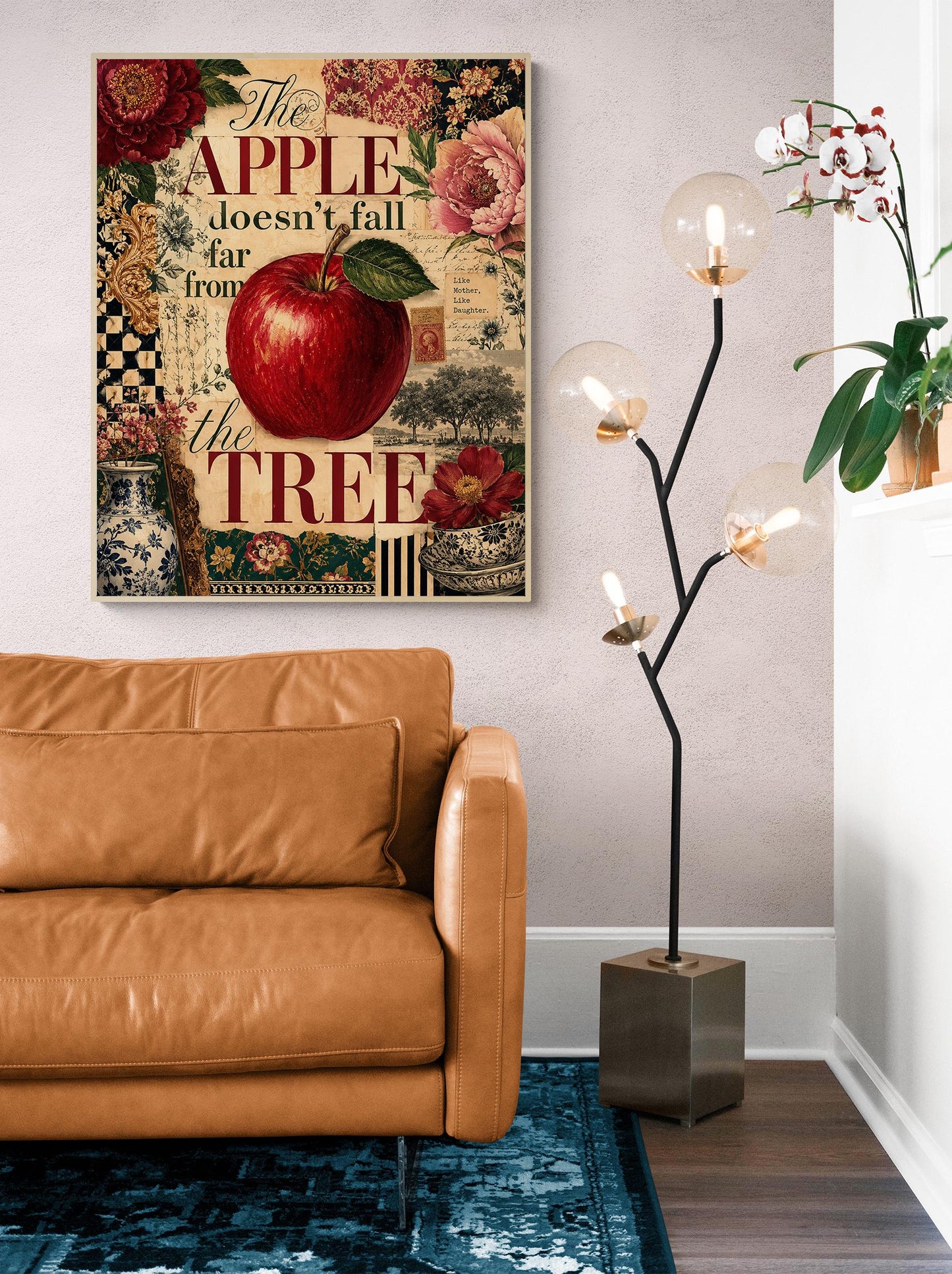 The Apple Doesn’t Fall Far From the Tree Wall Art Print, Mother Daughter, Maximalist Botanical Home Decor, Vintage Style Family Digital
