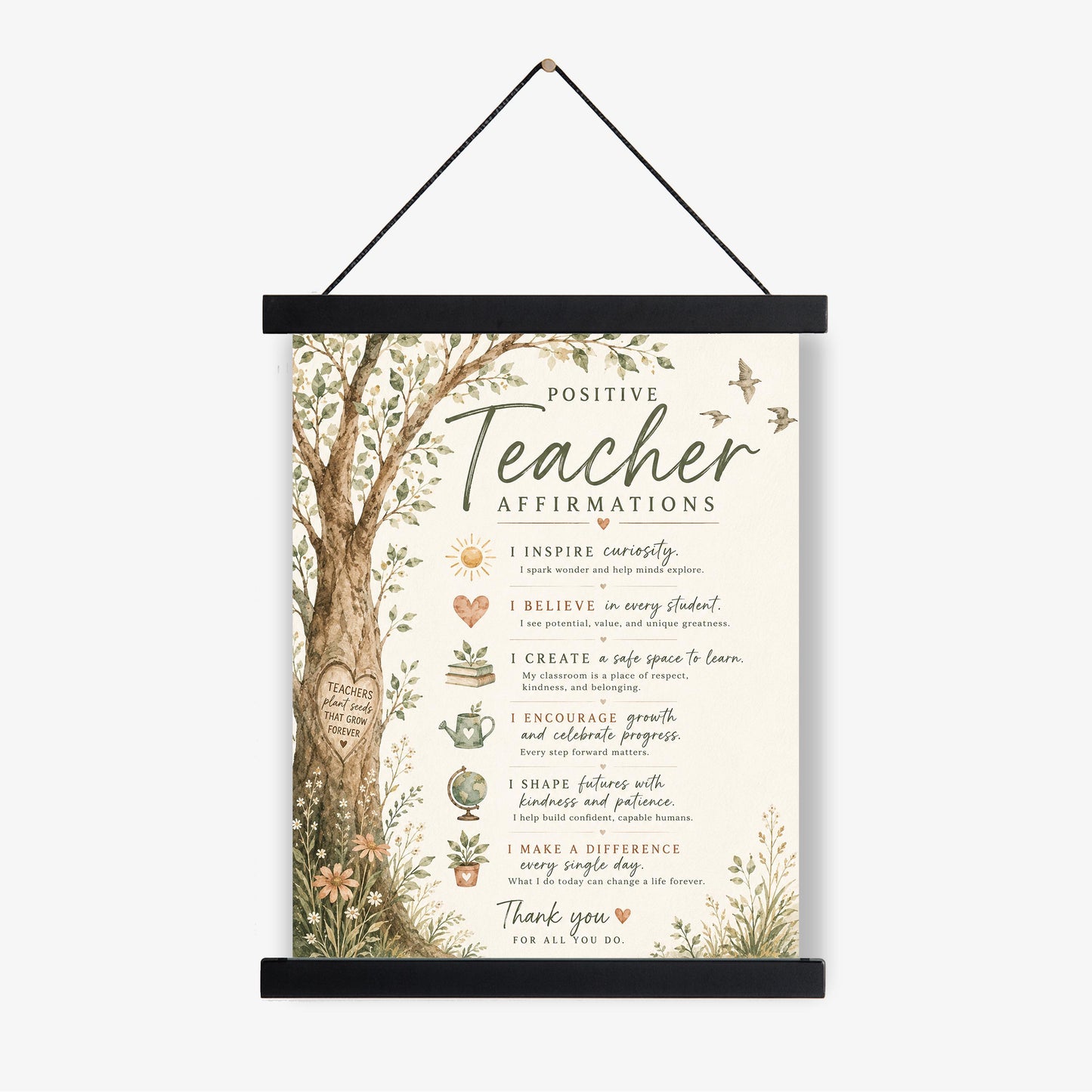 Positive Teacher Affirmations Wall Art Print, Teacher Appreciation Gift, Classroom Wall Decor, Watercolor Educator School Present