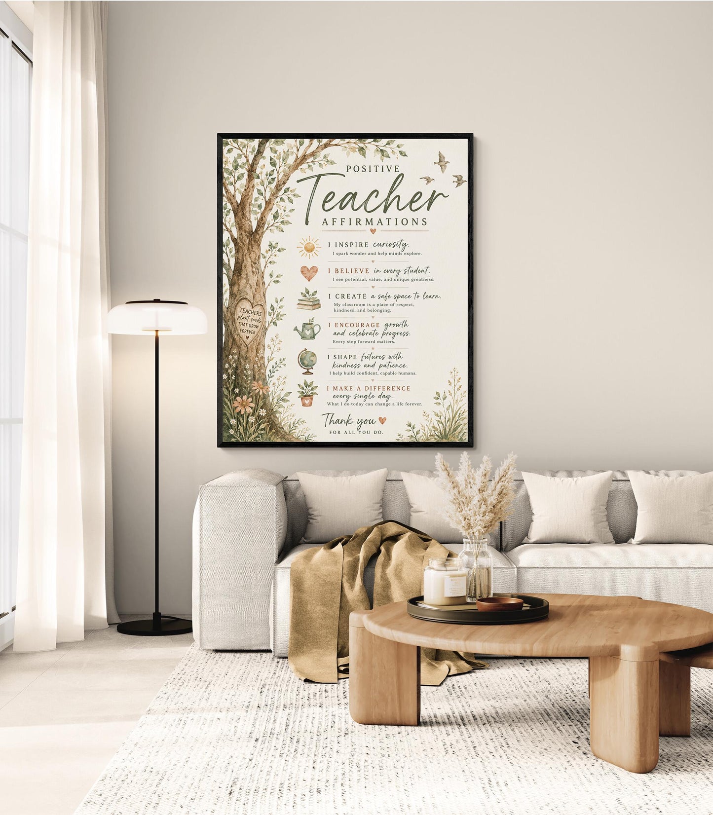 Positive Teacher Affirmations Wall Art Print, Teacher Appreciation Gift, Classroom Wall Decor, Watercolor Educator School Present