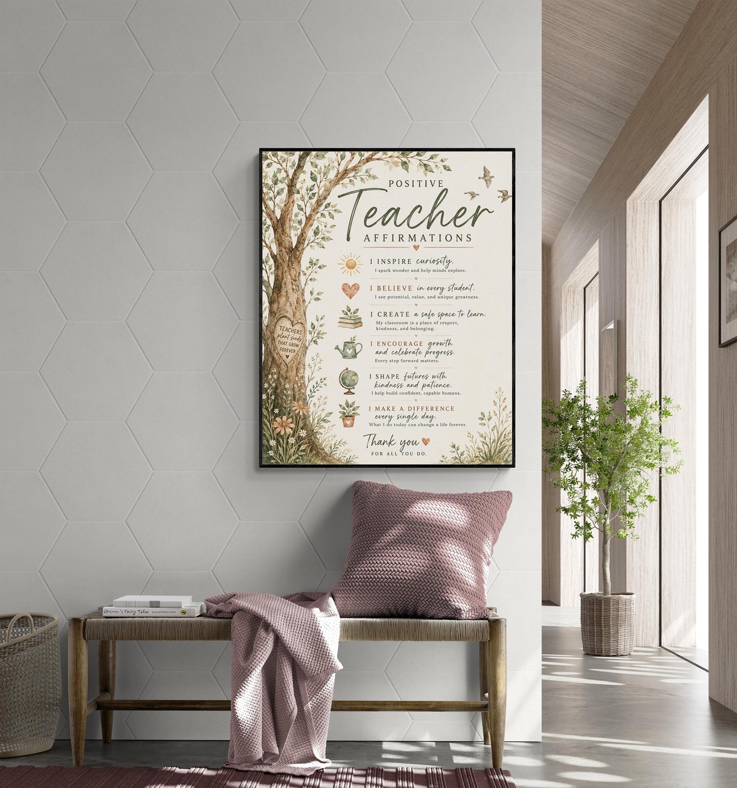 Positive Teacher Affirmations Wall Art Print, Teacher Appreciation Gift, Classroom Wall Decor, Watercolor Educator School Present