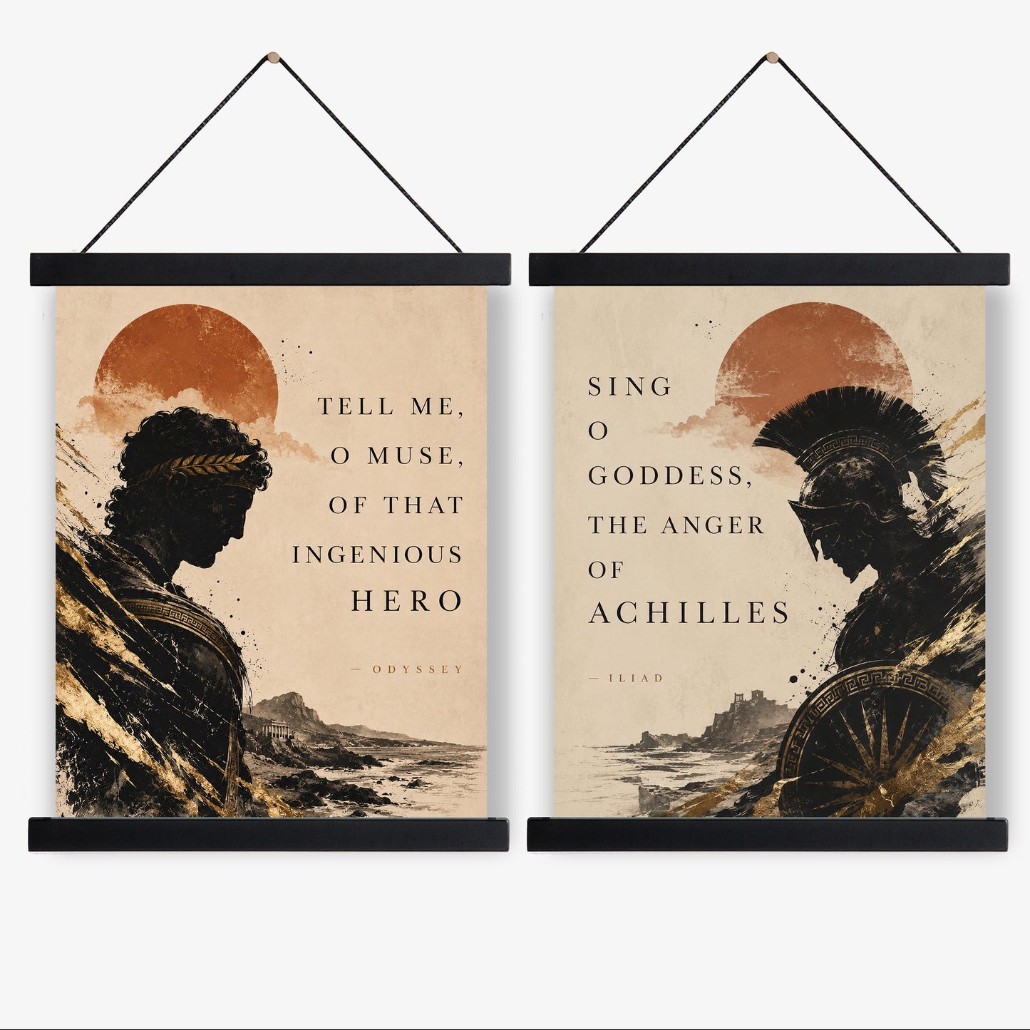 Iliad And Odyssey Wall Art Print | Sing O Goddess | Tell Me O Muse | Homer Poem | Literary Home Decor | Classical Set of 2 Beige Posters