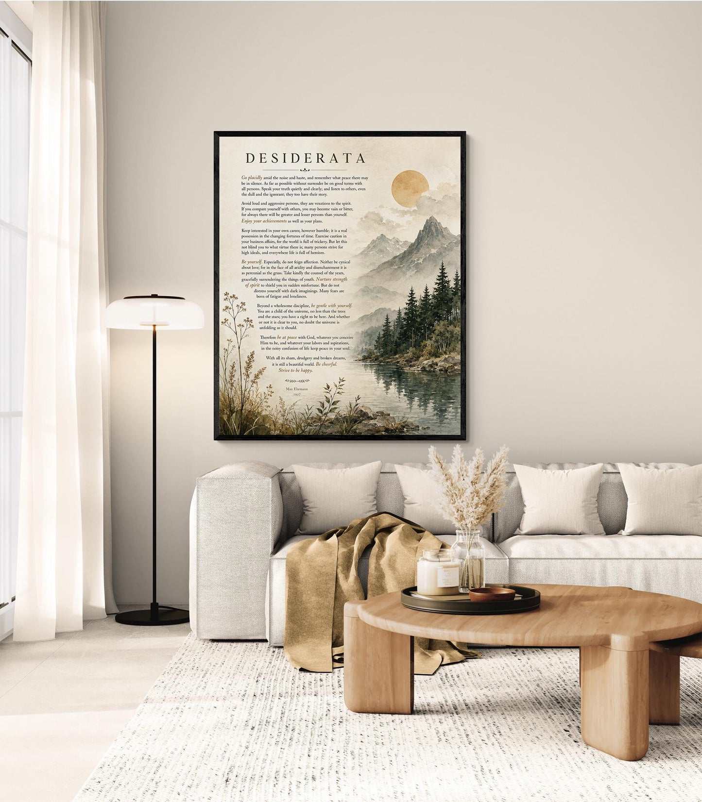 Desiderata Wall Art Print | Go Placidly Amid The Noise | Max Ehrmann Poem | Mountain Landscape | Literary Book | Inspirational Home Decor