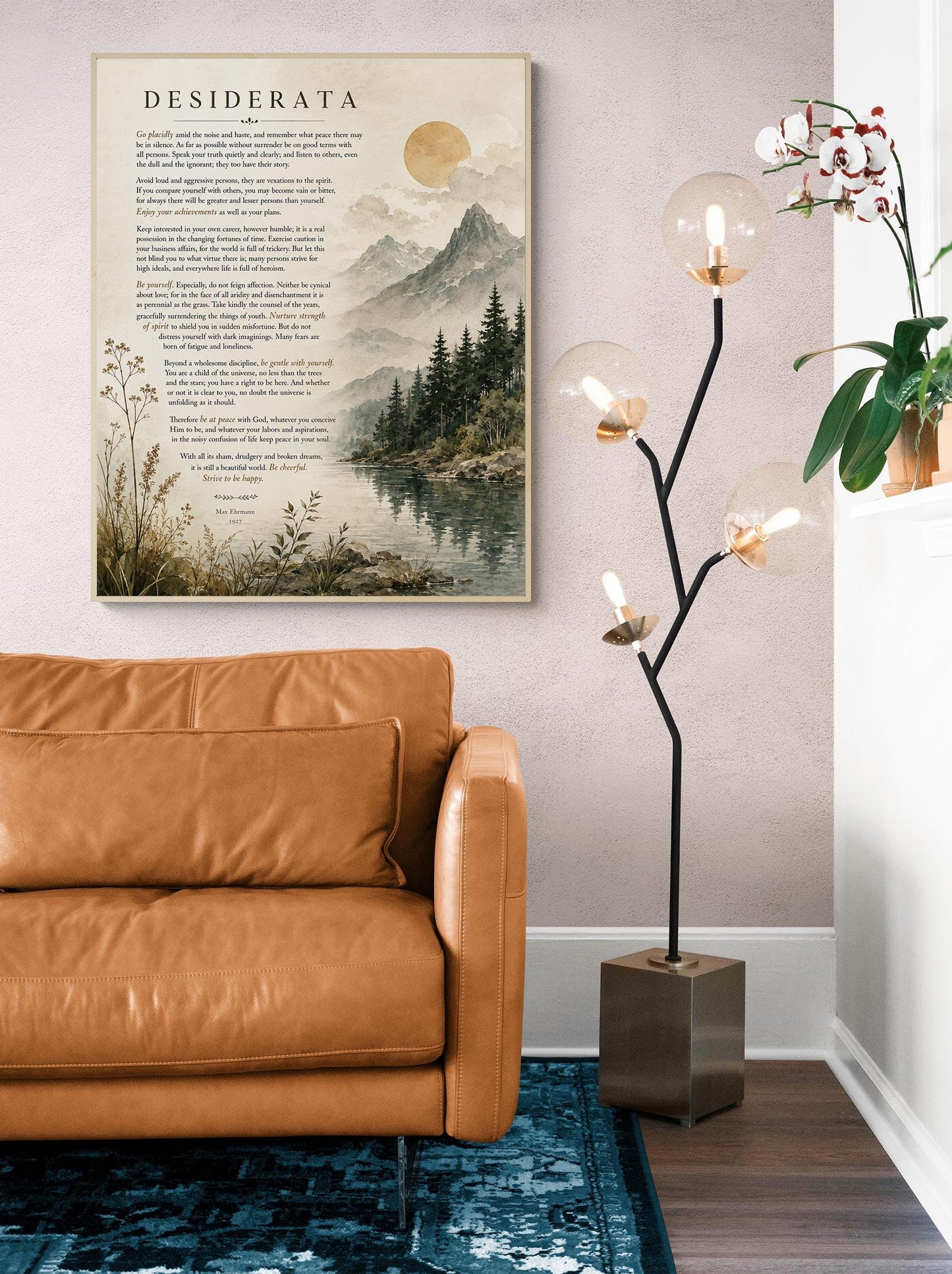 Desiderata Wall Art Print | Go Placidly Amid The Noise | Max Ehrmann Poem | Mountain Landscape | Literary Book | Inspirational Home Decor