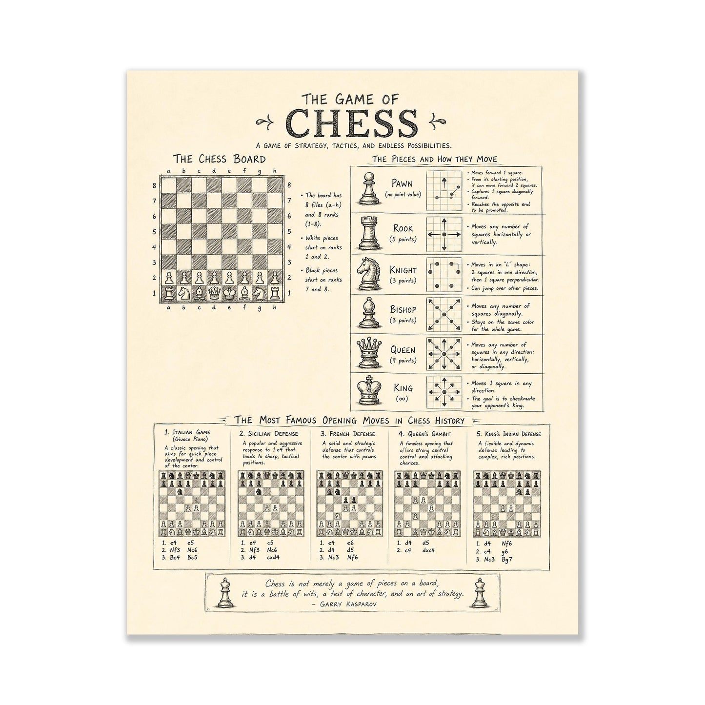 Chess Strategy Wall Art Print | Vintage Diagram Poster | Intellectual Home Decor | Chess Opening Moves Gift