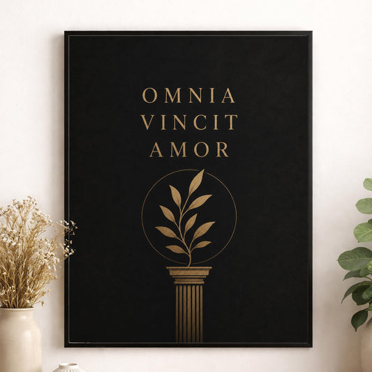 Omnia Vincit Amor Wall Art Print, Latin Quote Decor, Classical Typography, Love Conquers All, Minimalist Literary Home Decor