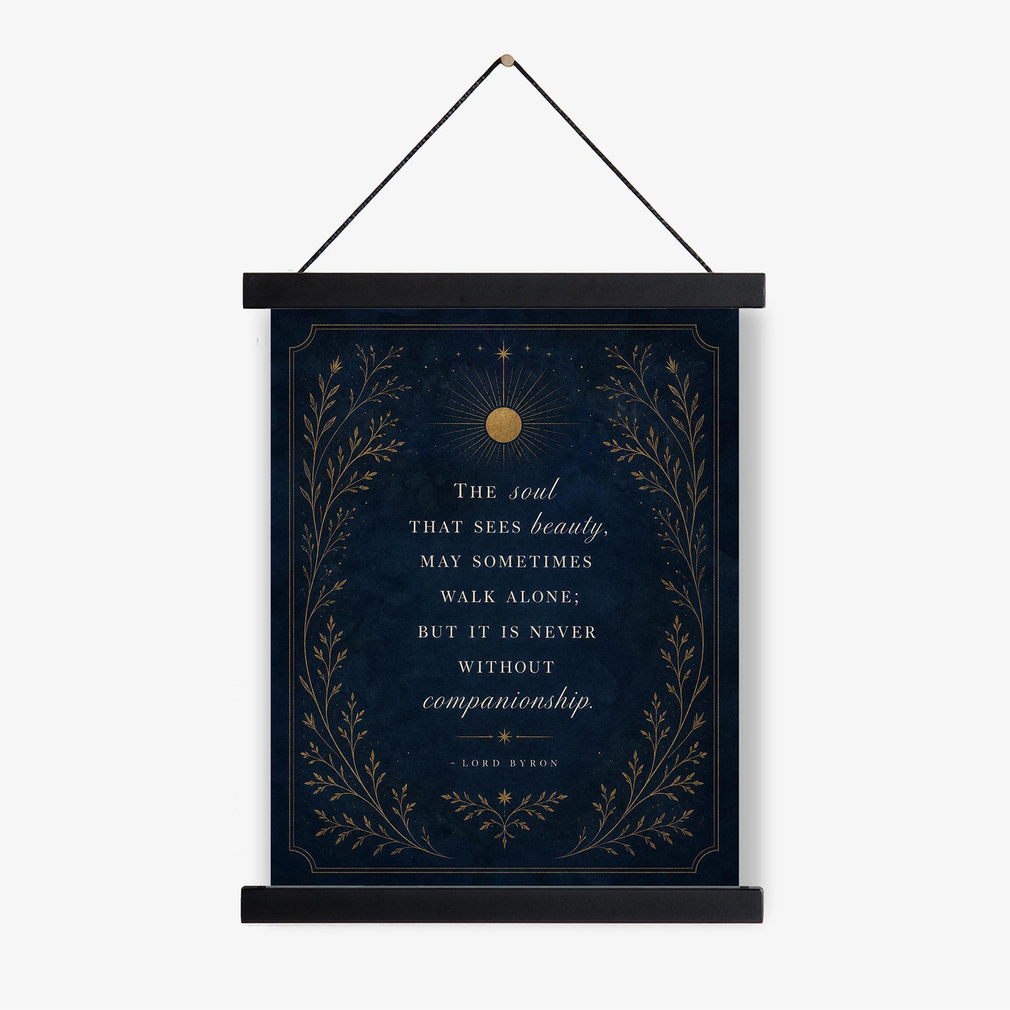 The Soul That Sees Beauty Wall Art Print, Lord Byron Quote, Literary Home Decor, Navy Blue Gold Botanical Gift
