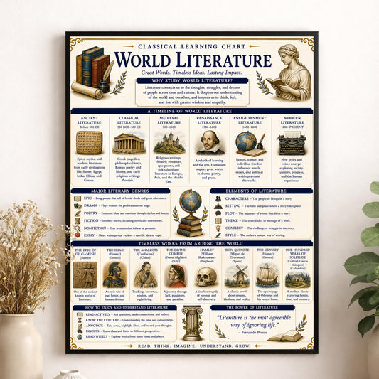 World Literature Timeline Chart Wall Art Print, Classical Learning Poster, Language Teacher Classroom Reference, Homeschool, Room Decor
