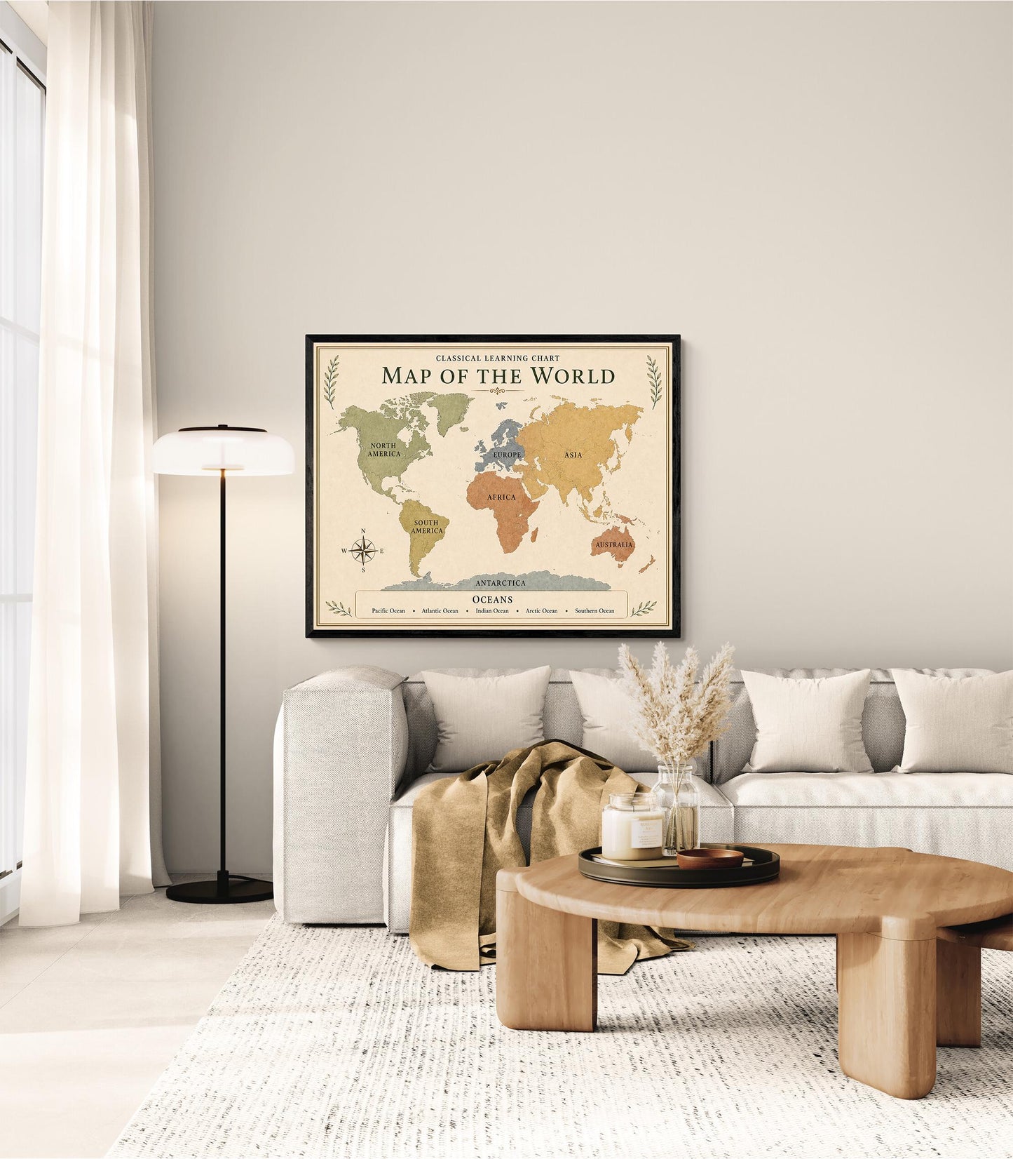 World Map Chart Wall Art Print, Classical Learning Poster, Science Geography Teacher Classroom Reference, Homeschool, Study Room Decor
