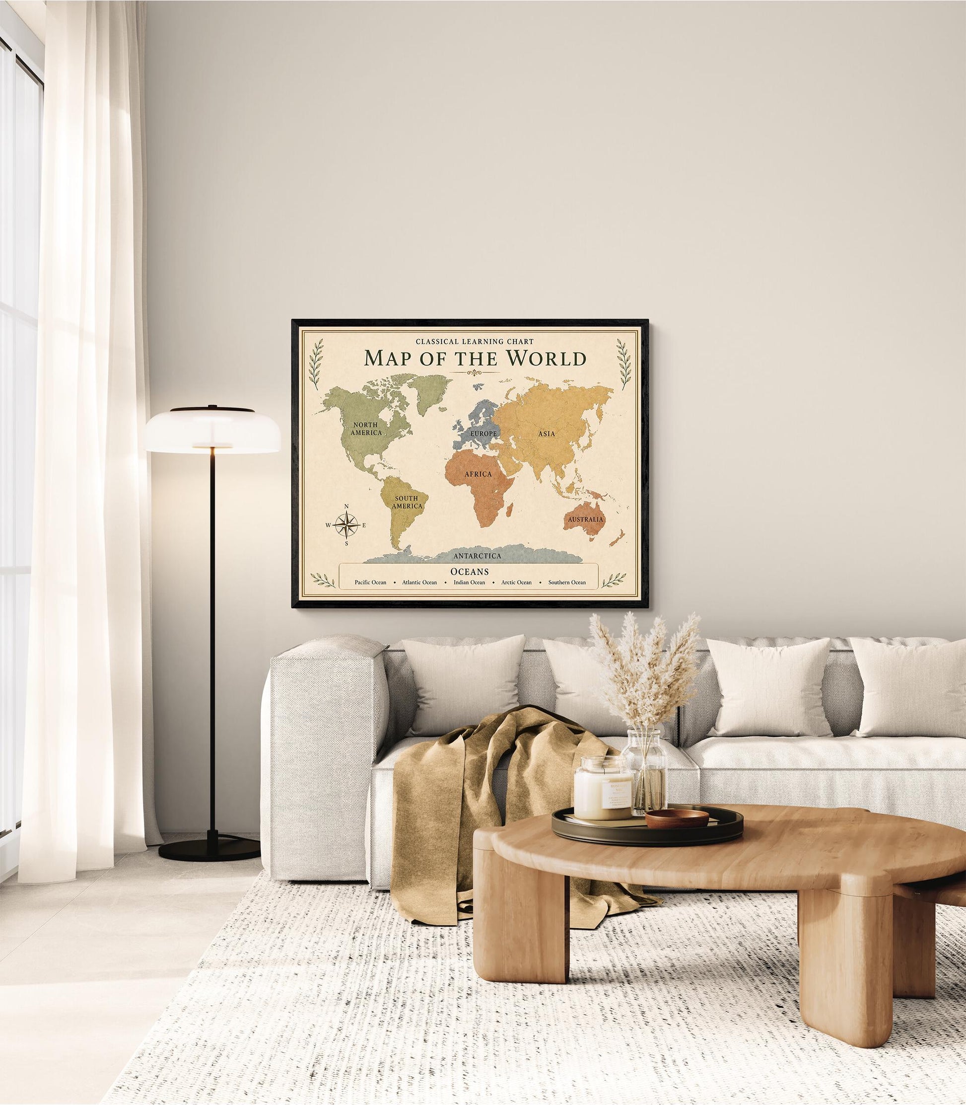 World Map Chart Wall Art Print, Classical Learning Poster, Science Geography Teacher Classroom Reference, Homeschool, Study Room Decor