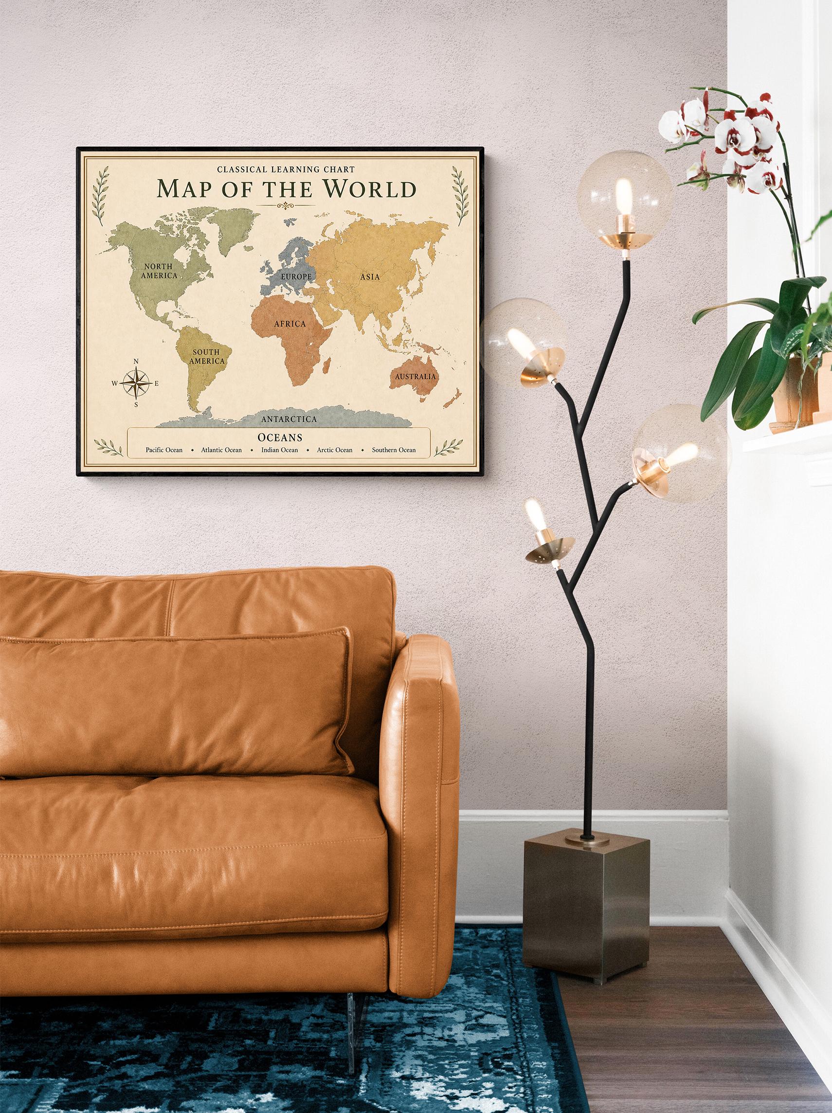 World Map Chart Wall Art Print, Classical Learning Poster, Science Geography Teacher Classroom Reference, Homeschool, Study Room Decor