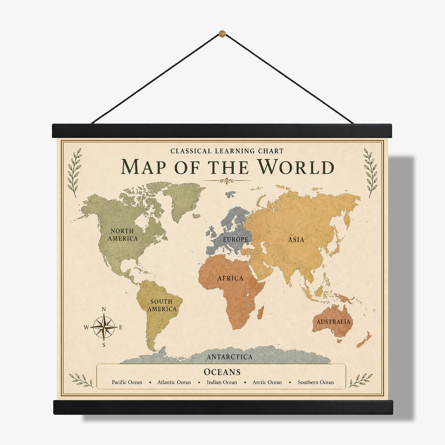 World Map Chart Wall Art Print, Classical Learning Poster, Science Geography Teacher Classroom Reference, Homeschool, Study Room Decor