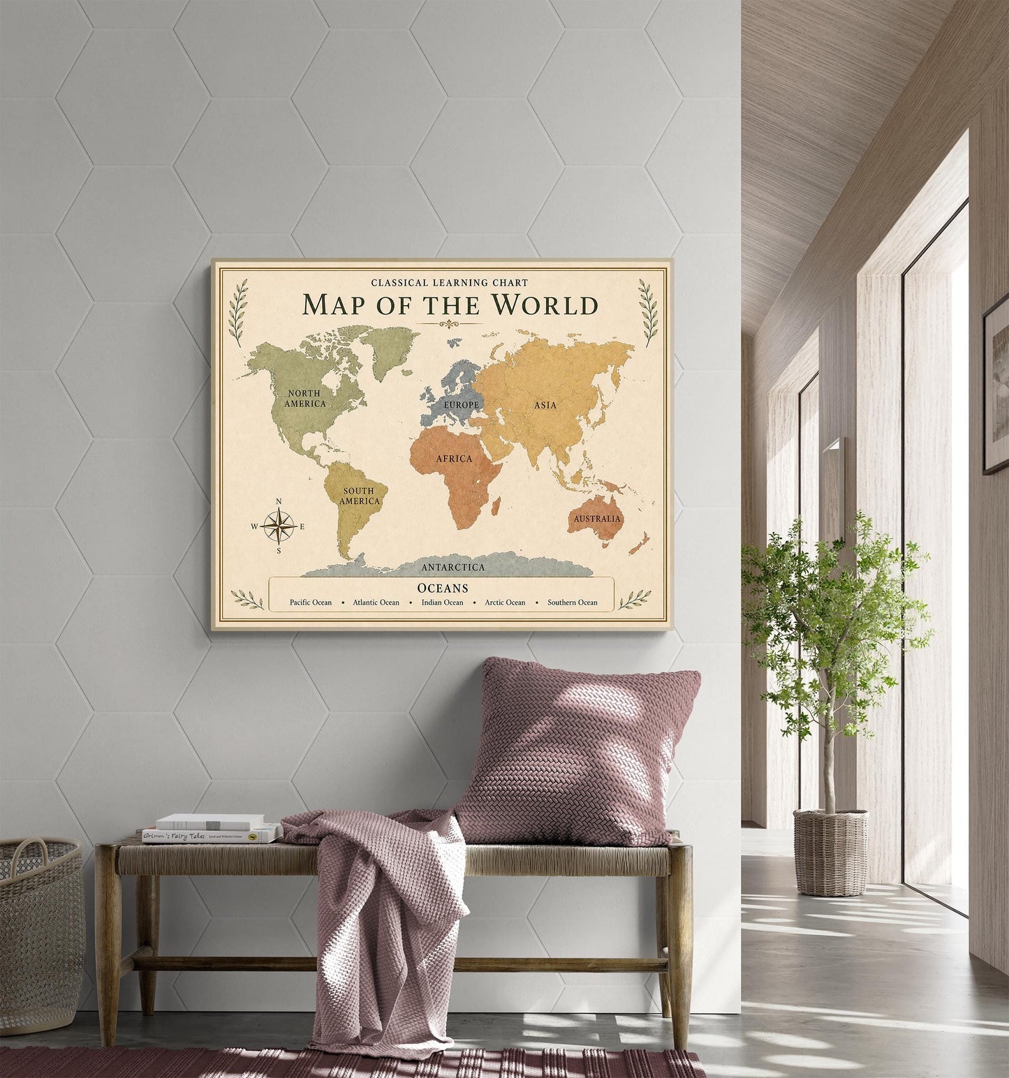 World Map Chart Wall Art Print, Classical Learning Poster, Science Geography Teacher Classroom Reference, Homeschool, Study Room Decor