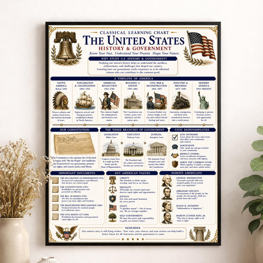 United States Government Chart Wall Art Print, Classical Learning Poster, H Teacher Classroom Reference, Homeschool, Study Room Decor