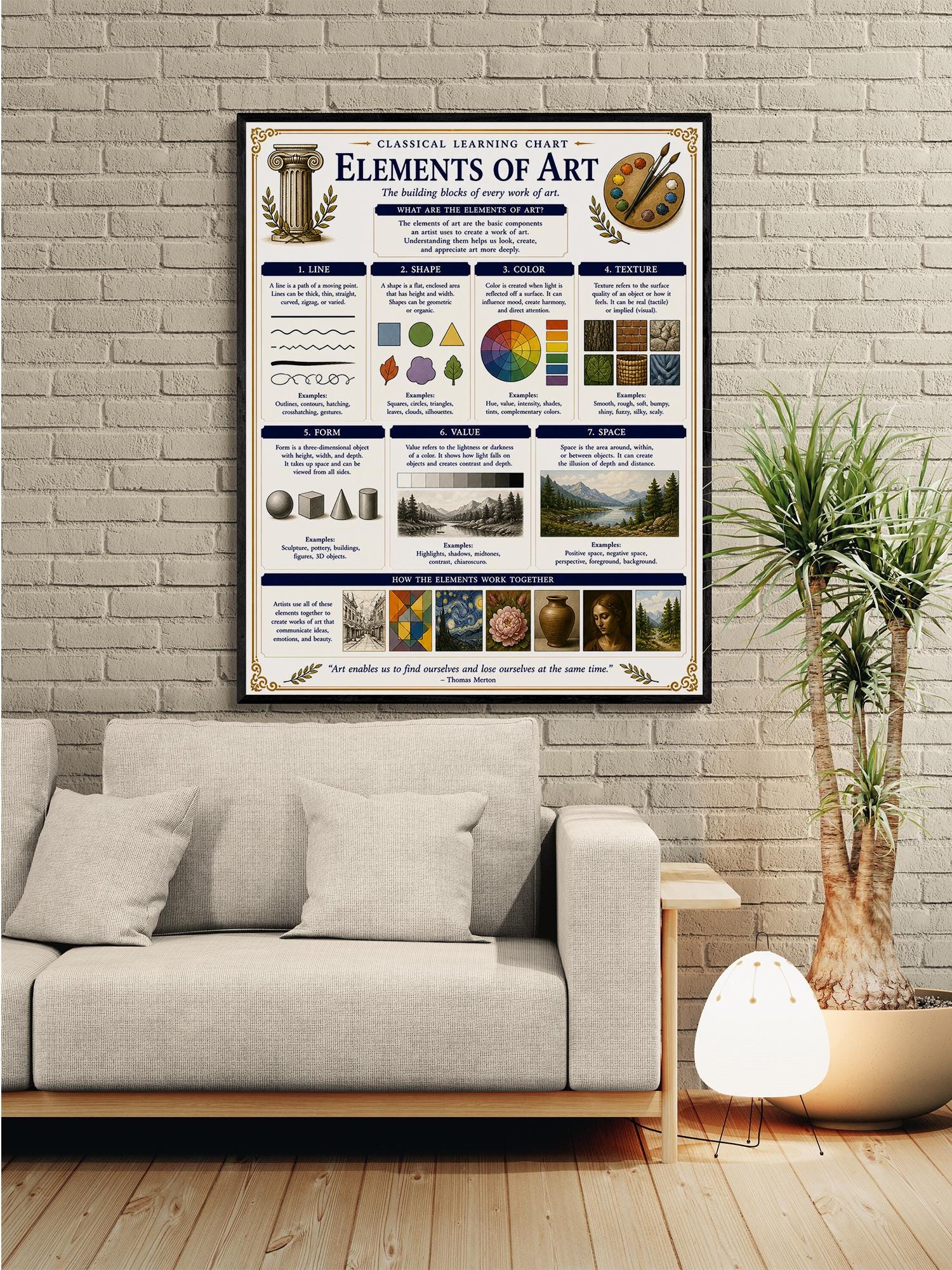 Elements of Art Chart Wall Art Print, Classical Learning Poster, Crafts Teacher Classroom Reference, Homeschool, Study Room Decor