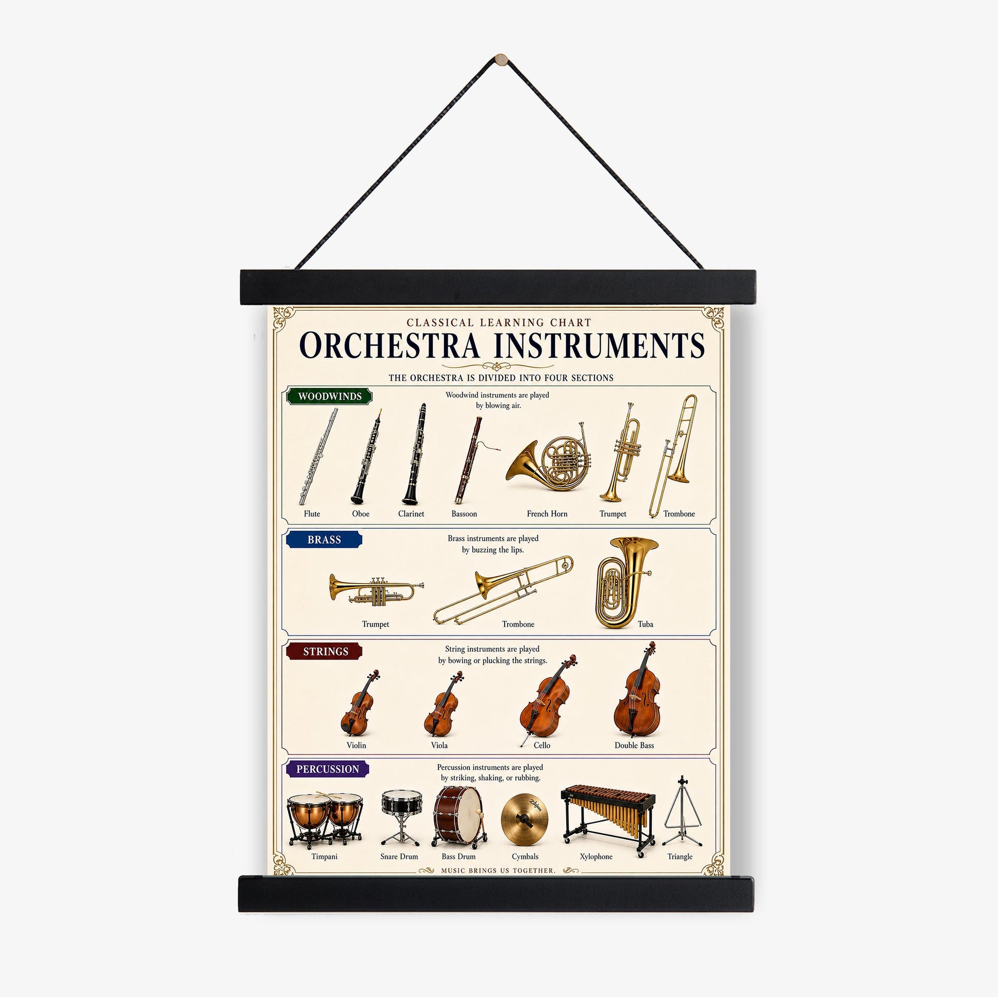 Orchestra Instruments Chart Wall Art Print, Classical Learning Poster, Teacher Classroom Reference, Homeschool, Study Music Room Decor