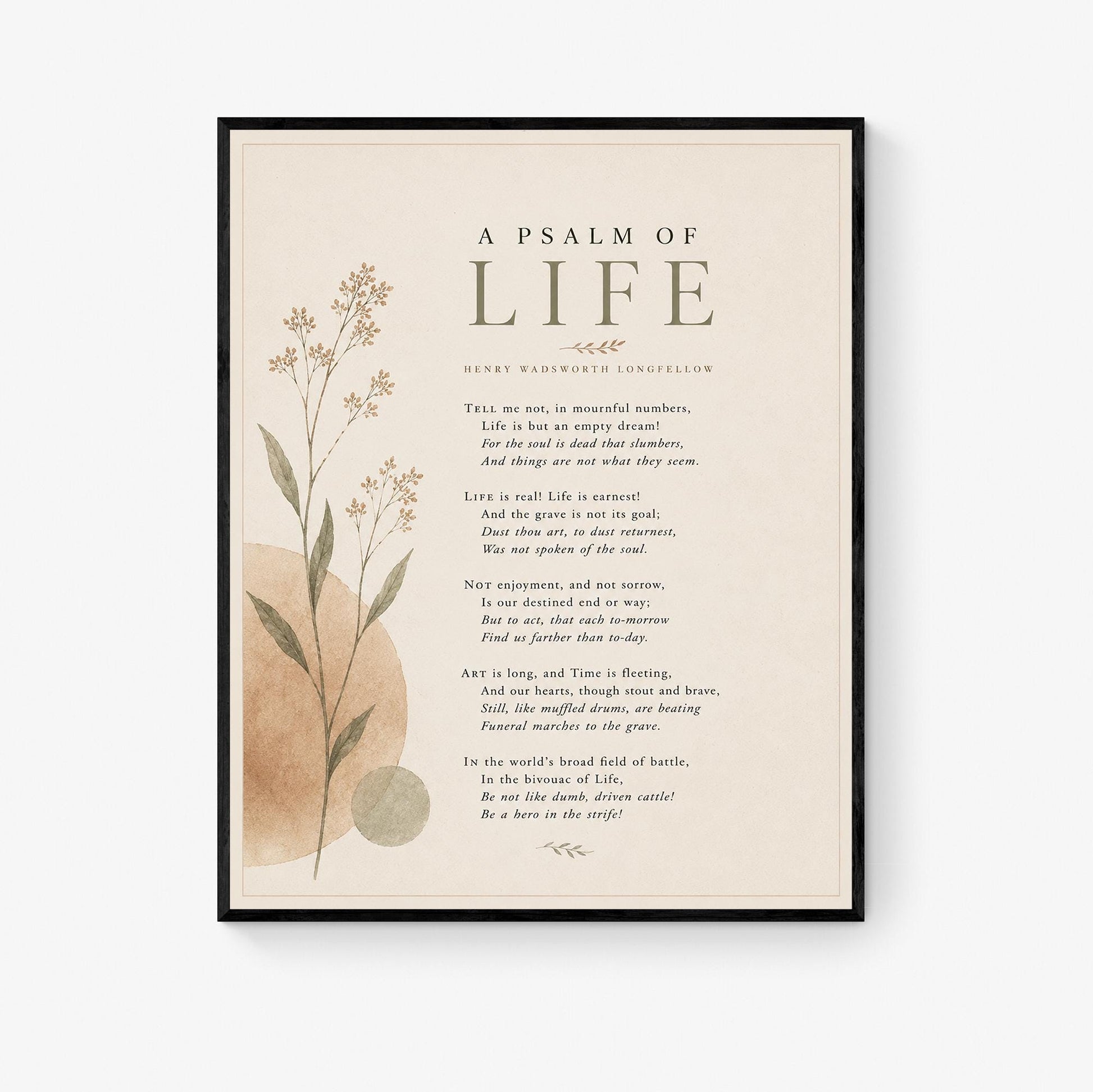 A Psalm Of Life Wall Art Print | Henry Wadsworth Longfellow Quote | Botanical Home Decor | Neutral Classic Literary Poem | Poetry Poster