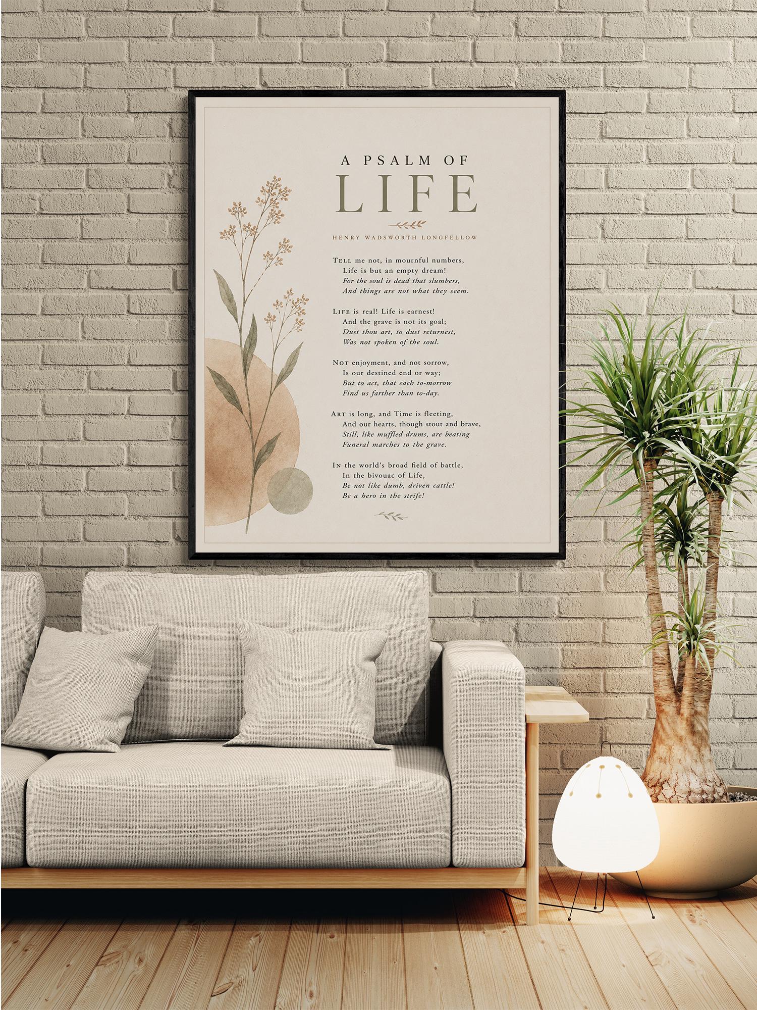 A Psalm Of Life Wall Art Print | Henry Wadsworth Longfellow Quote | Botanical Home Decor | Neutral Classic Literary Poem | Poetry Poster