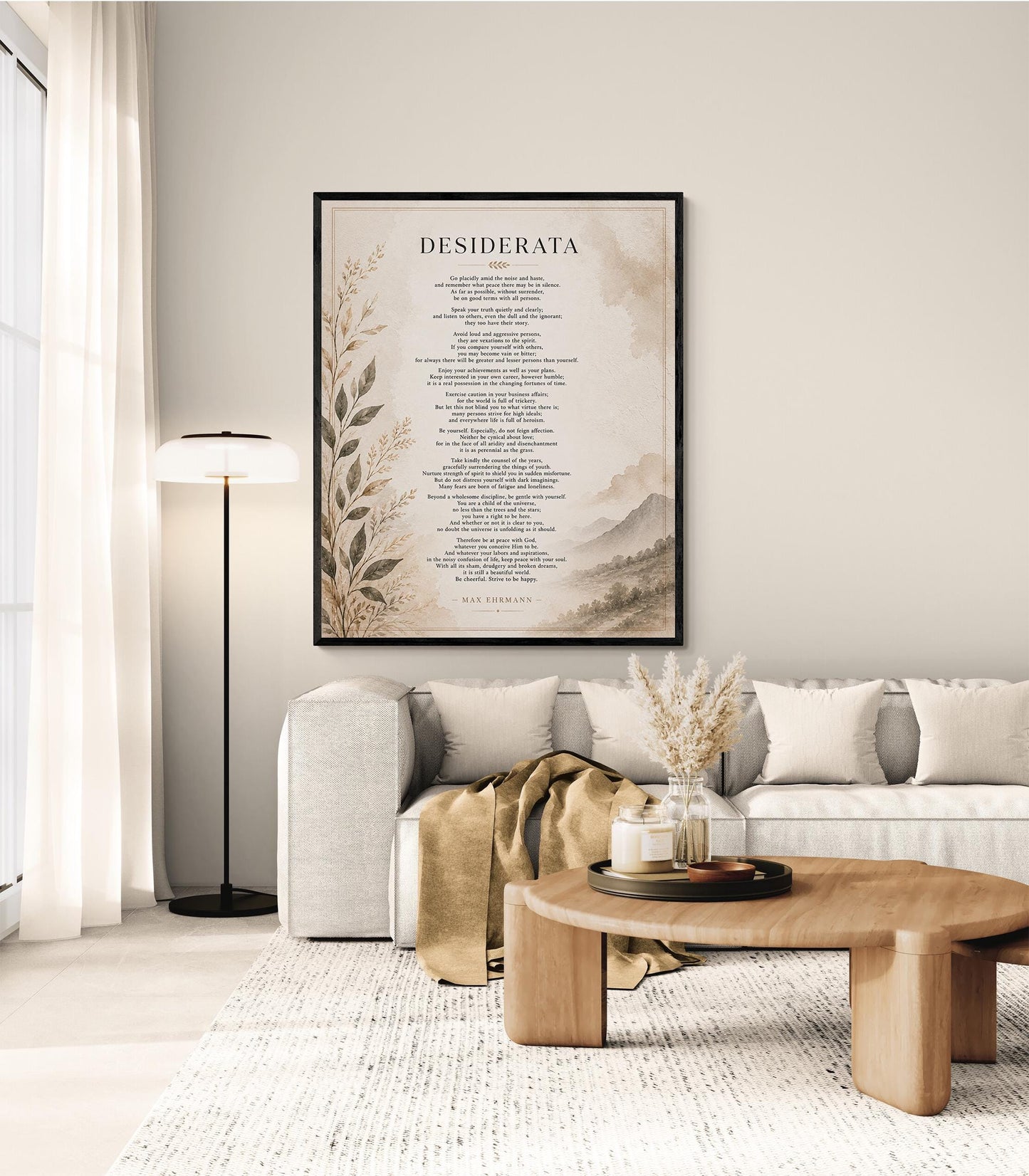 Desiderata Wall Art Print | Go Placidly Amid The Noise | Max Ehrmann Poem | Neutral Literary Book | Inspirational Botanical Home Decor