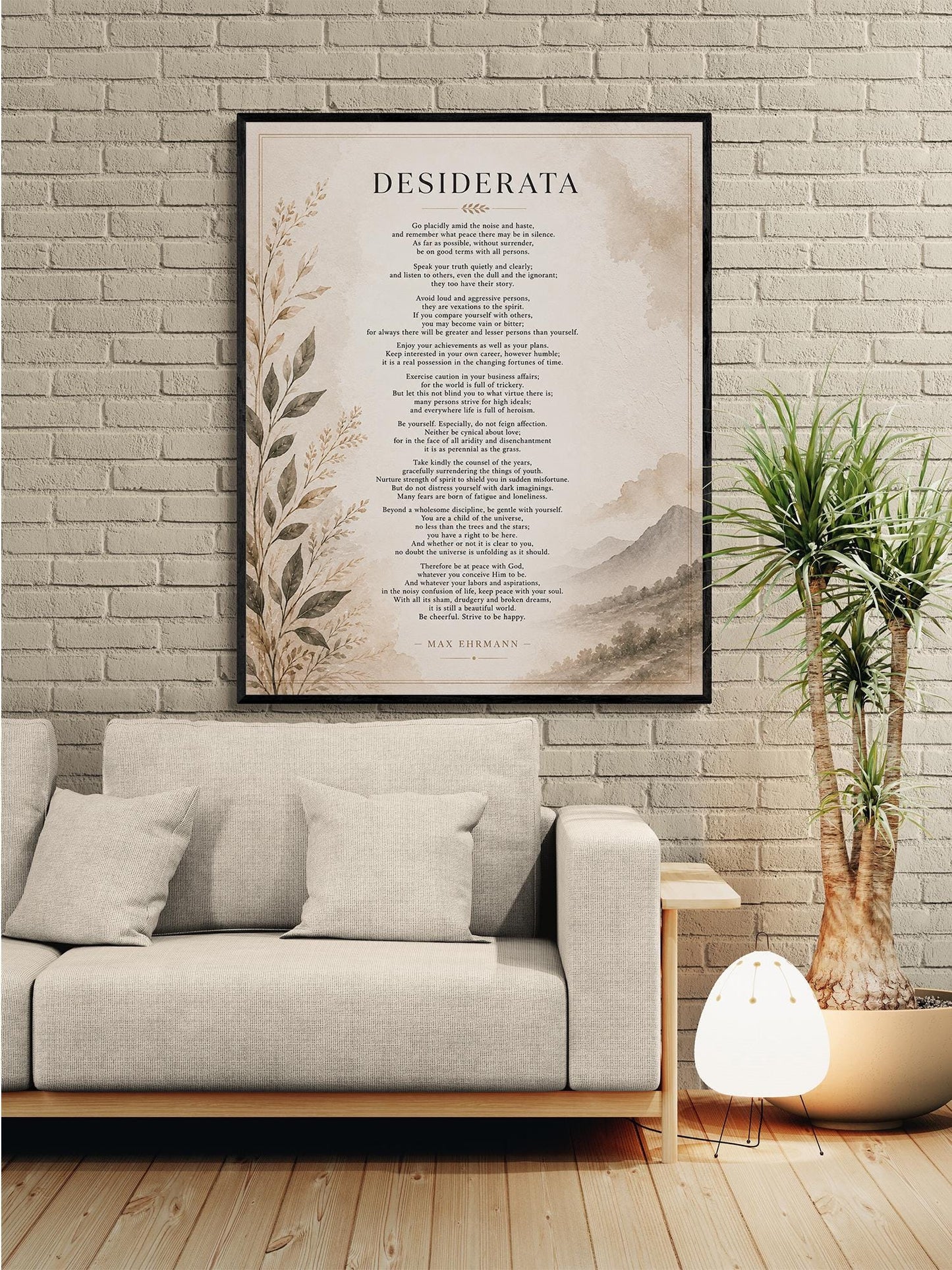 Desiderata Wall Art Print | Go Placidly Amid The Noise | Max Ehrmann Poem | Neutral Literary Book | Inspirational Botanical Home Decor