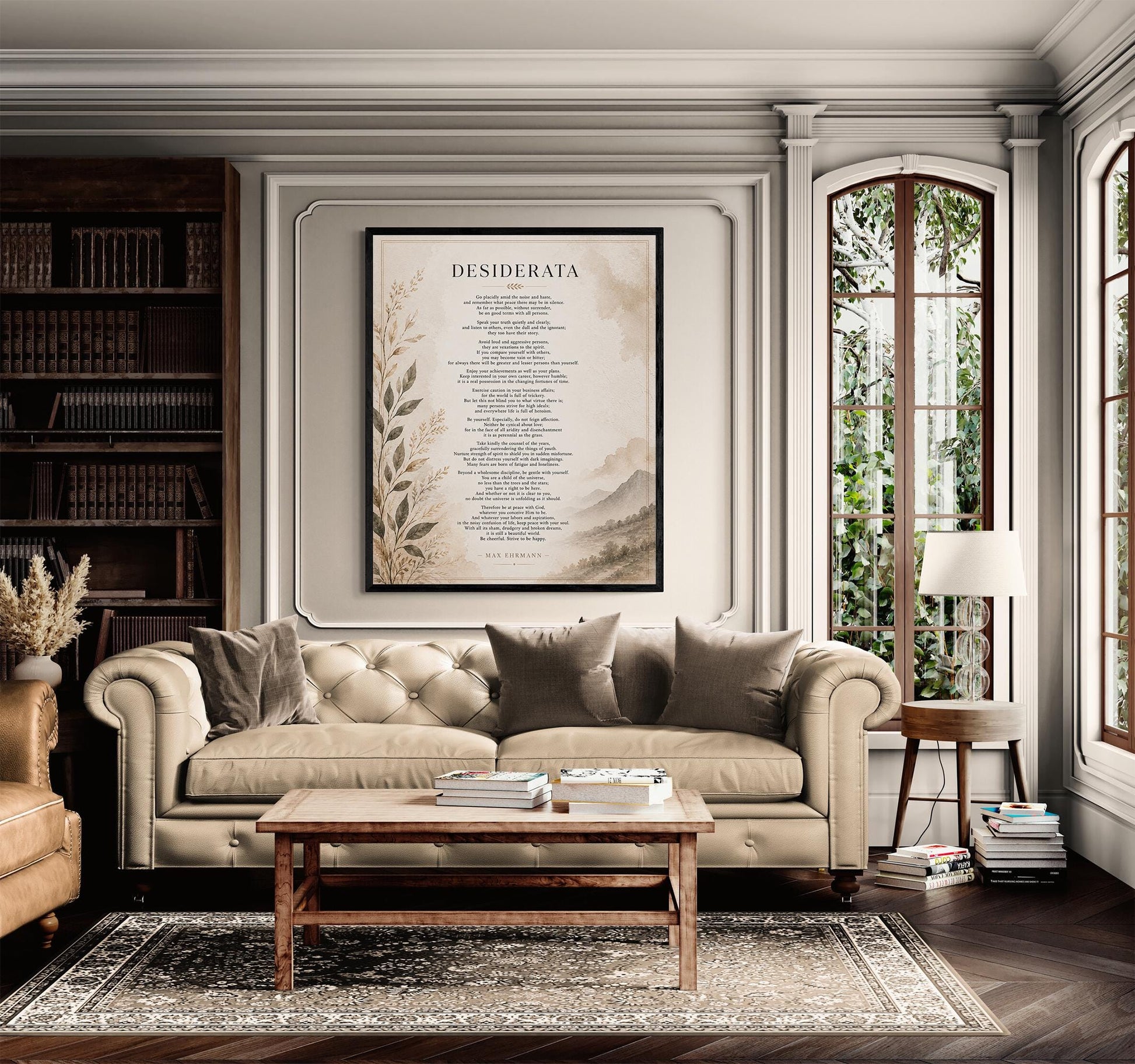 Desiderata Wall Art Print | Go Placidly Amid The Noise | Max Ehrmann Poem | Neutral Literary Book | Inspirational Botanical Home Decor