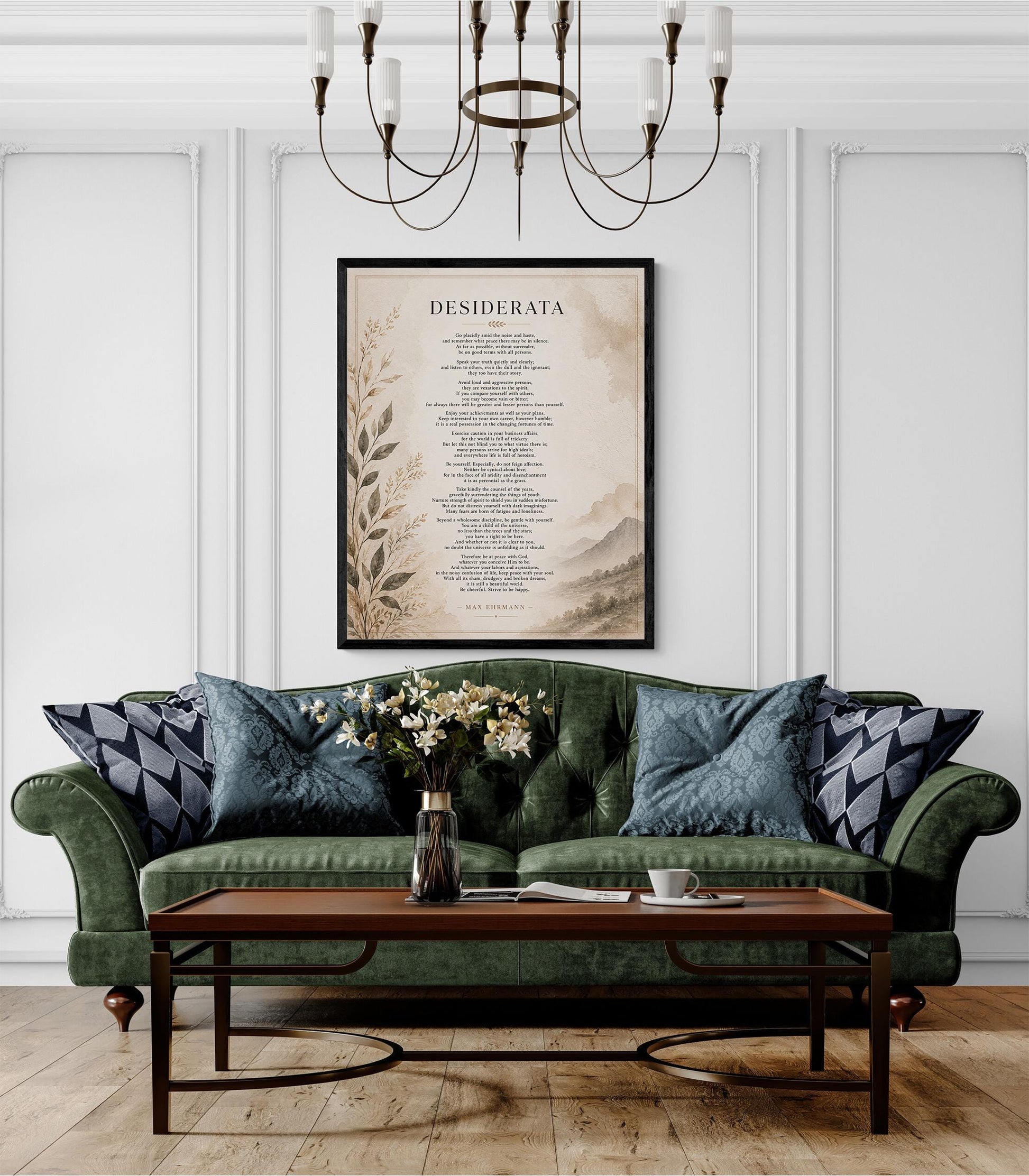 Desiderata Wall Art Print | Go Placidly Amid The Noise | Max Ehrmann Poem | Neutral Literary Book | Inspirational Botanical Home Decor