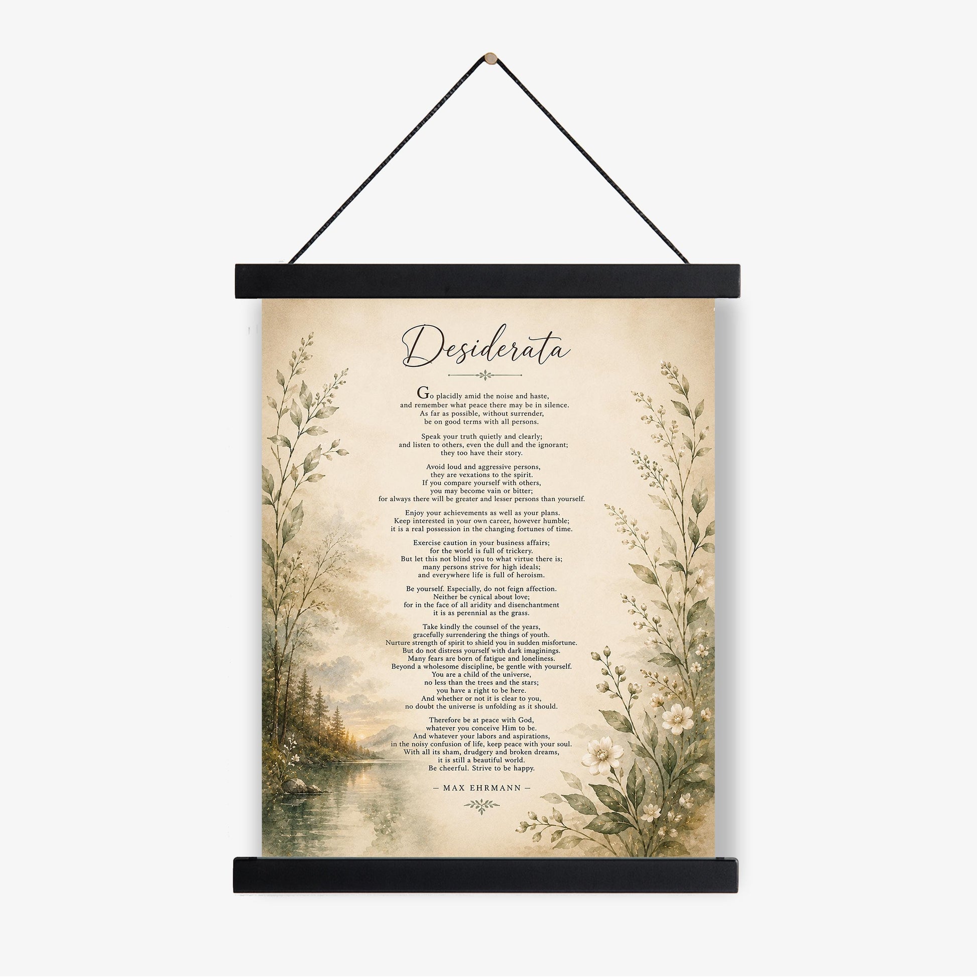 Desiderata Wall Art Print | Go Placidly Amid The Noise | Max Ehrmann Poem | Landscape | Literary Book | Inspirational Botanical Home Decor