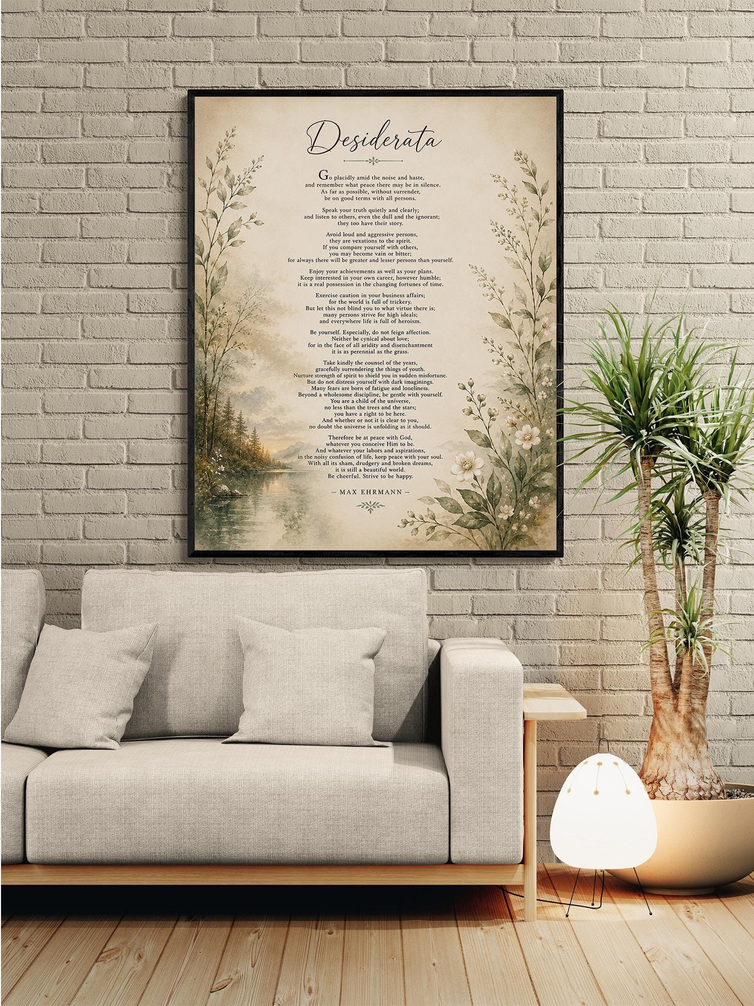 Desiderata Wall Art Print | Go Placidly Amid The Noise | Max Ehrmann Poem | Landscape | Literary Book | Inspirational Botanical Home Decor