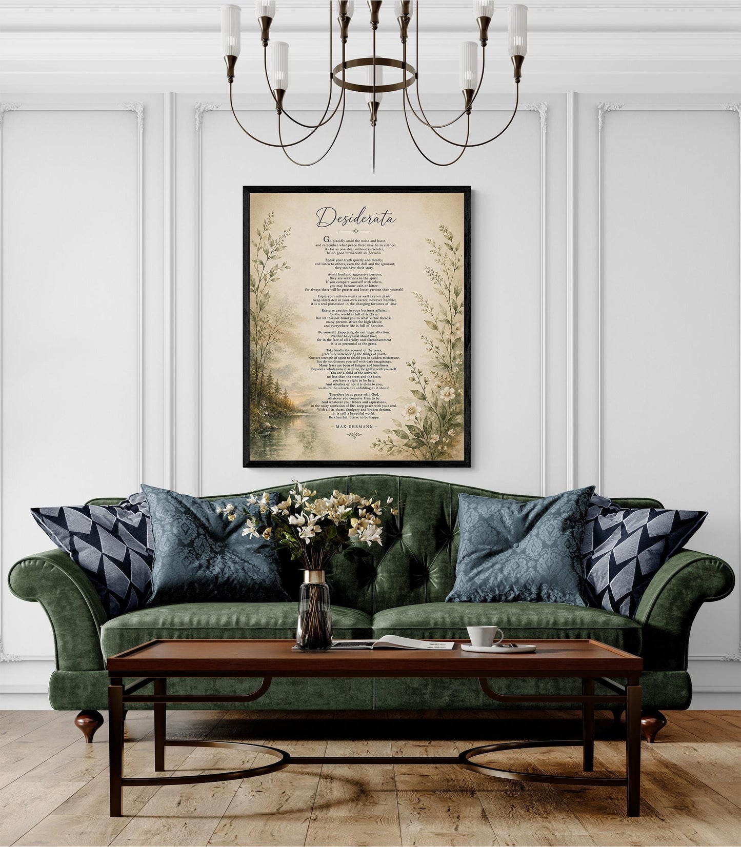 Desiderata Wall Art Print | Go Placidly Amid The Noise | Max Ehrmann Poem | Landscape | Literary Book | Inspirational Botanical Home Decor