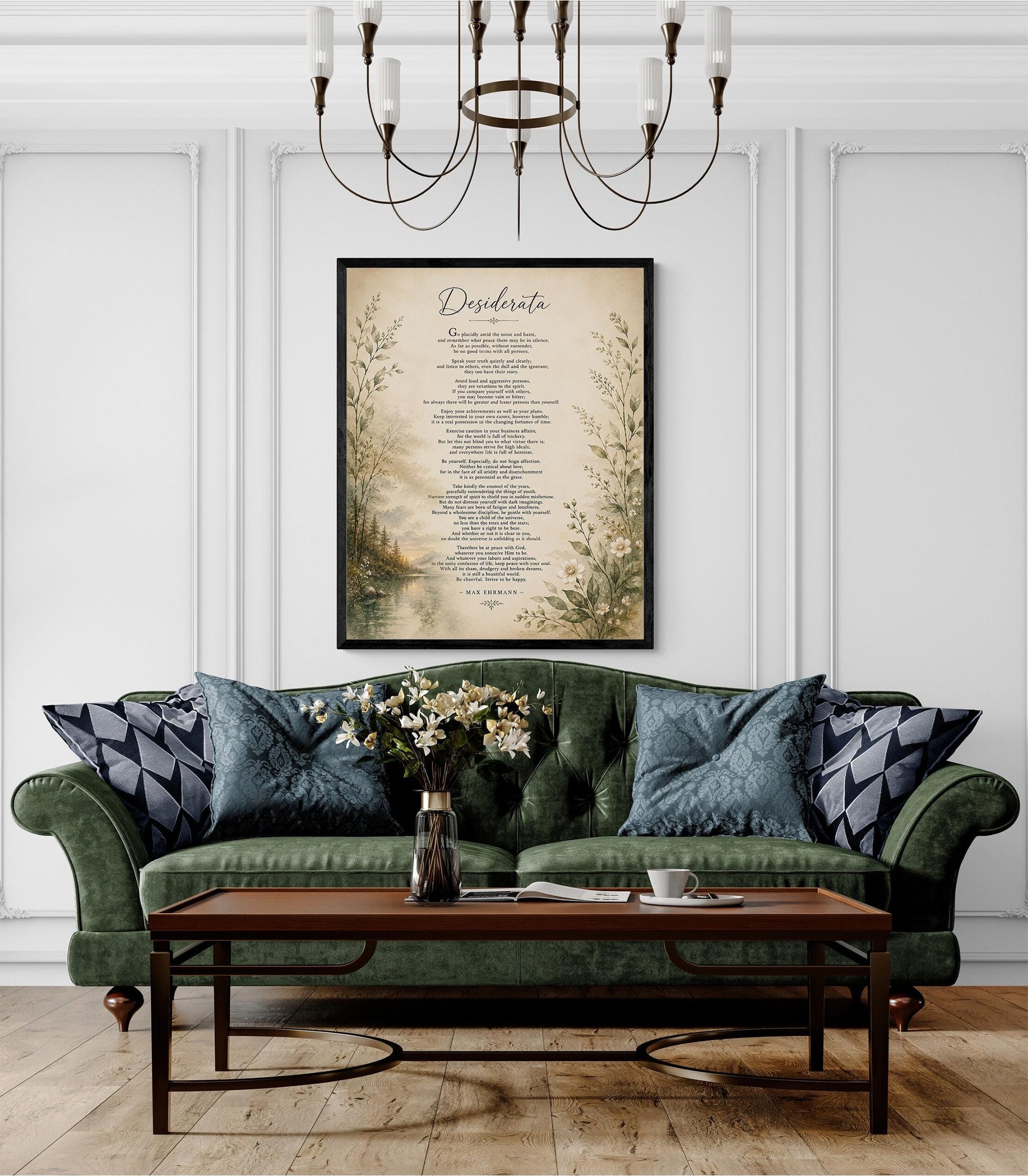 Desiderata Wall Art Print | Go Placidly Amid The Noise | Max Ehrmann Poem | Landscape | Literary Book | Inspirational Botanical Home Decor