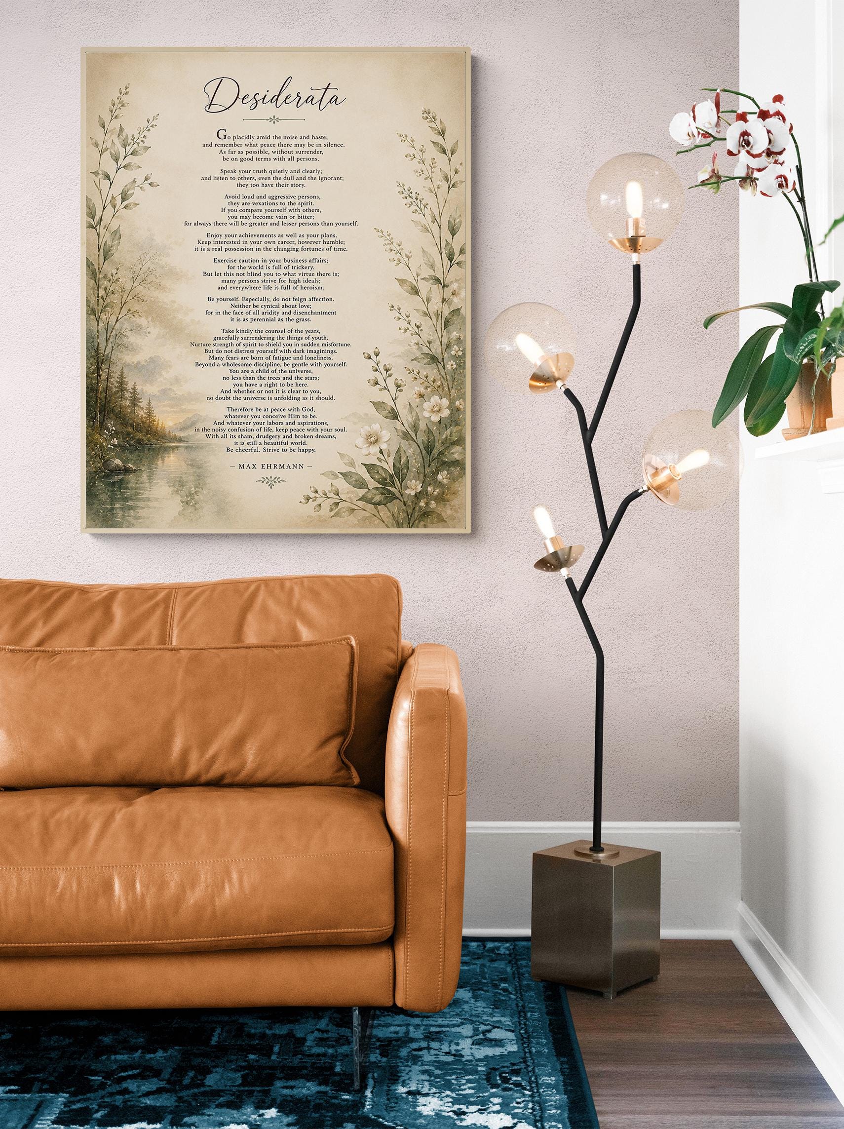 Desiderata Wall Art Print | Go Placidly Amid The Noise | Max Ehrmann Poem | Landscape | Literary Book | Inspirational Botanical Home Decor