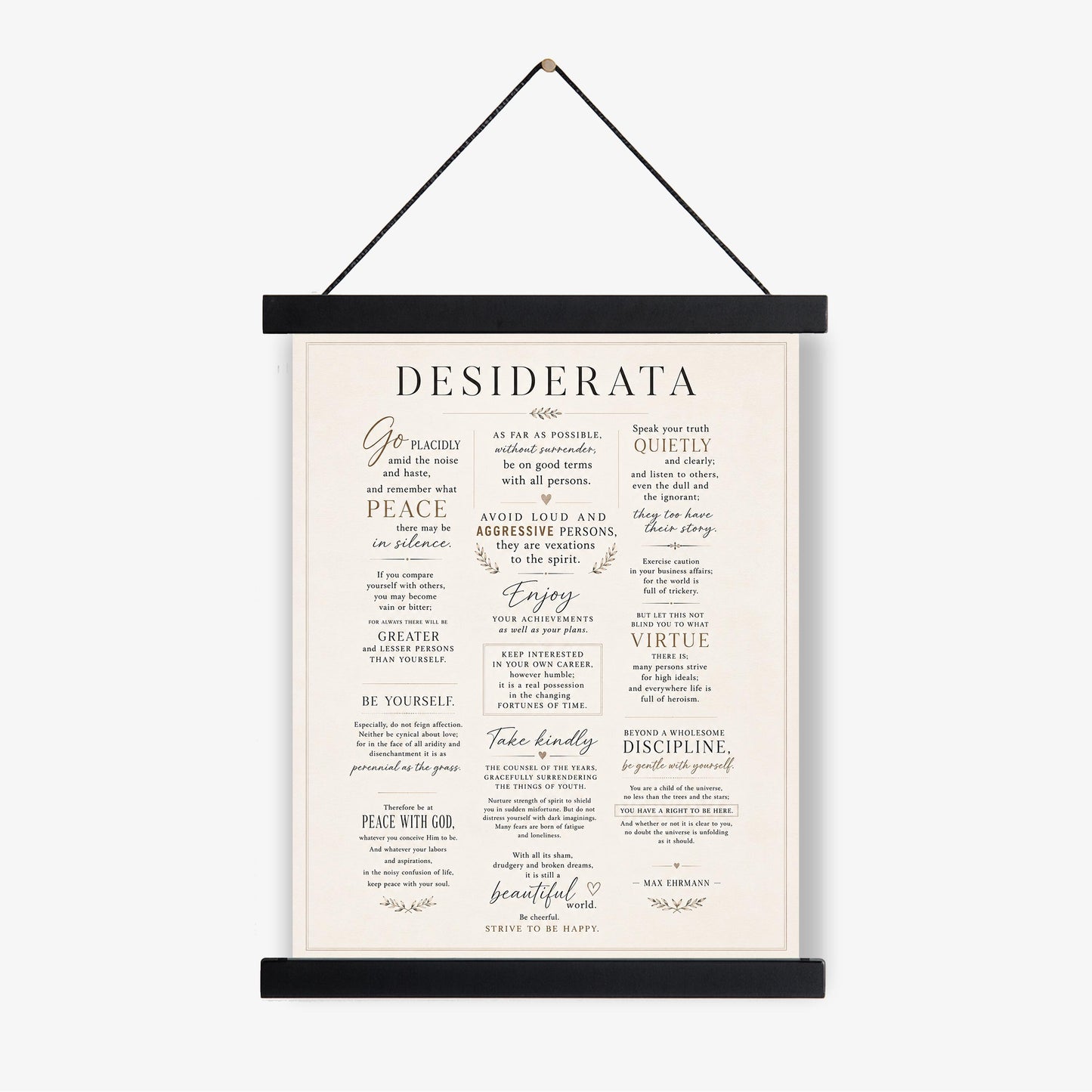 Desiderata Wall Art Print | Go Placidly Amid The Noise | Max Ehrmann Poem | Typography | Literary Book | Inspirational Botanical Home Decor