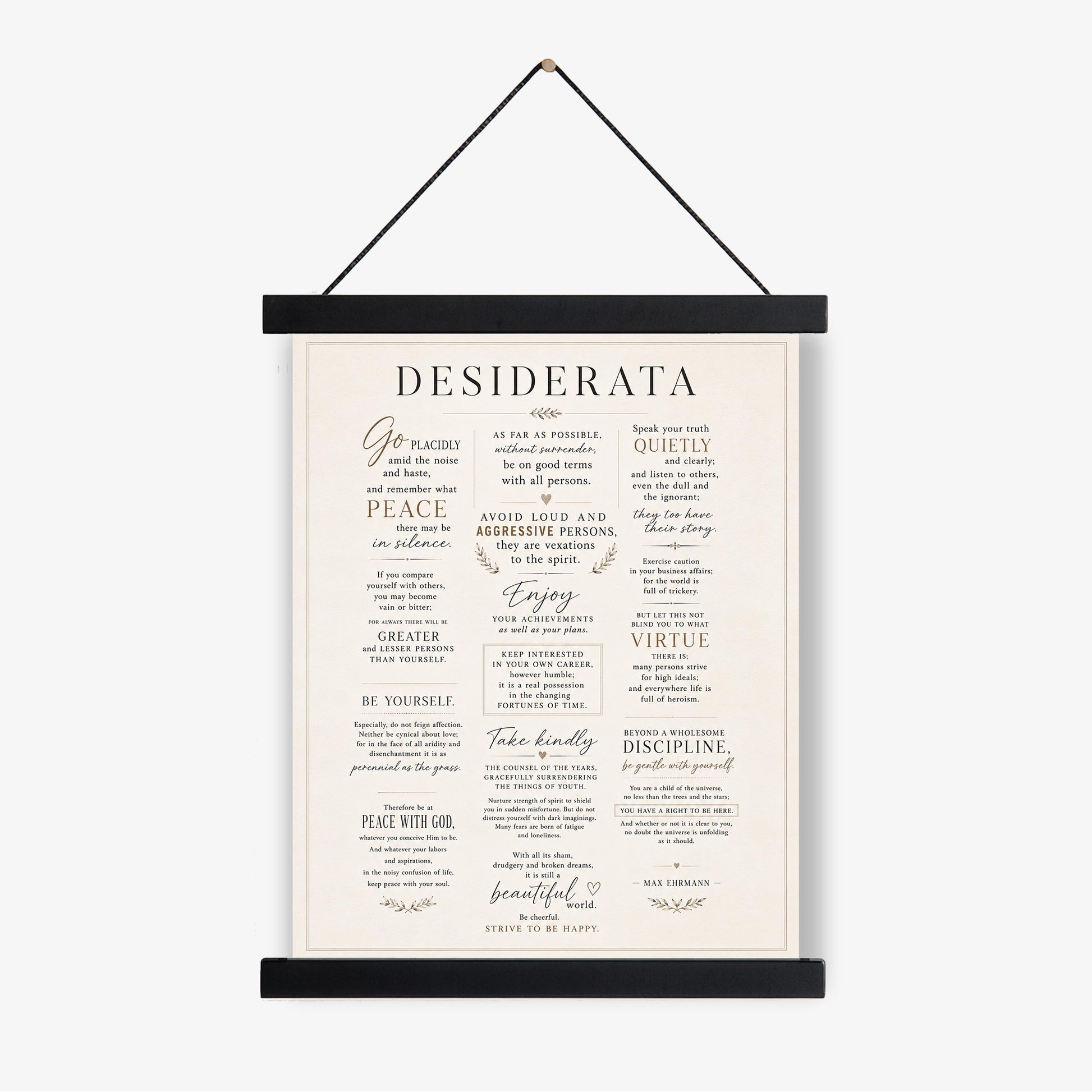 Desiderata Wall Art Print | Go Placidly Amid The Noise | Max Ehrmann Poem | Typography | Literary Book | Inspirational Botanical Home Decor