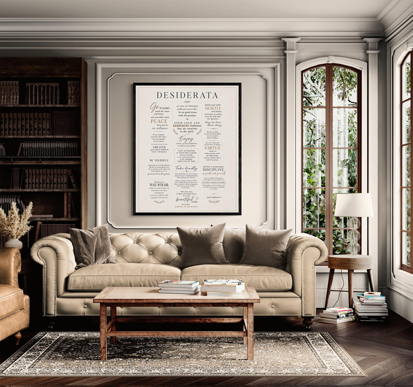 Desiderata Wall Art Print | Go Placidly Amid The Noise | Max Ehrmann Poem | Typography | Literary Book | Inspirational Botanical Home Decor